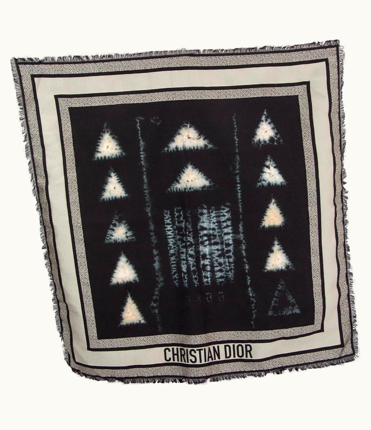 Dior Christian Dior Black & Grey Silk Blend Tie-dye Scarf