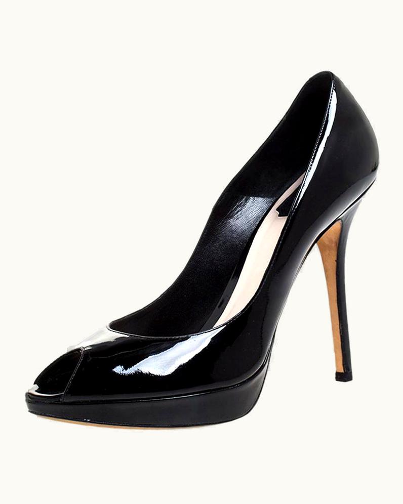 Dior Black Patent Leather Peep Toe Platform Pumps