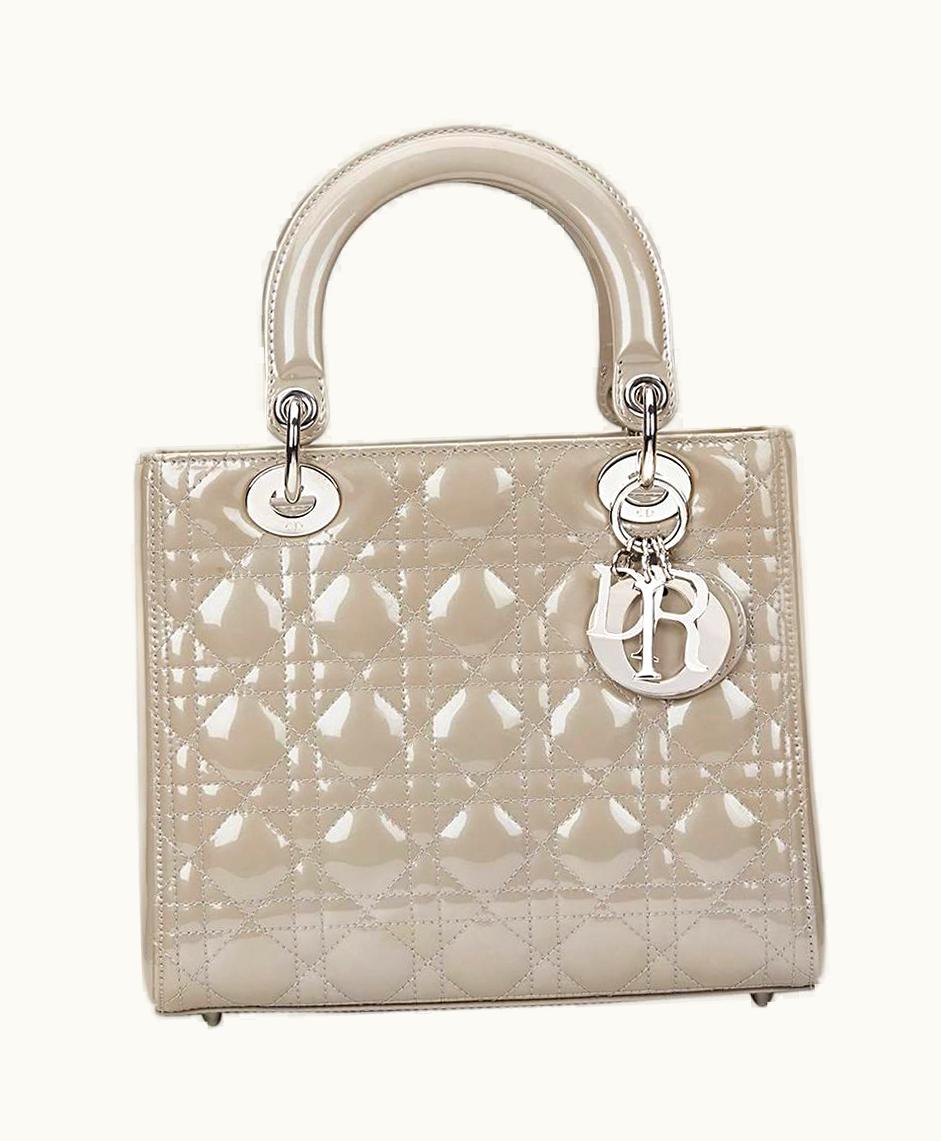 Dior 2011 Christian Dior Grey Pearlized Quilted Patent Leather Medium Lady Dior UZ0571424