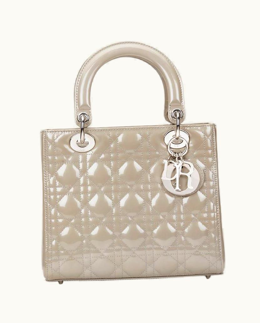 Dior 2011 Christian Dior Grey Pearlized Quilted Patent Leather Medium Lady Dior UZ0571425