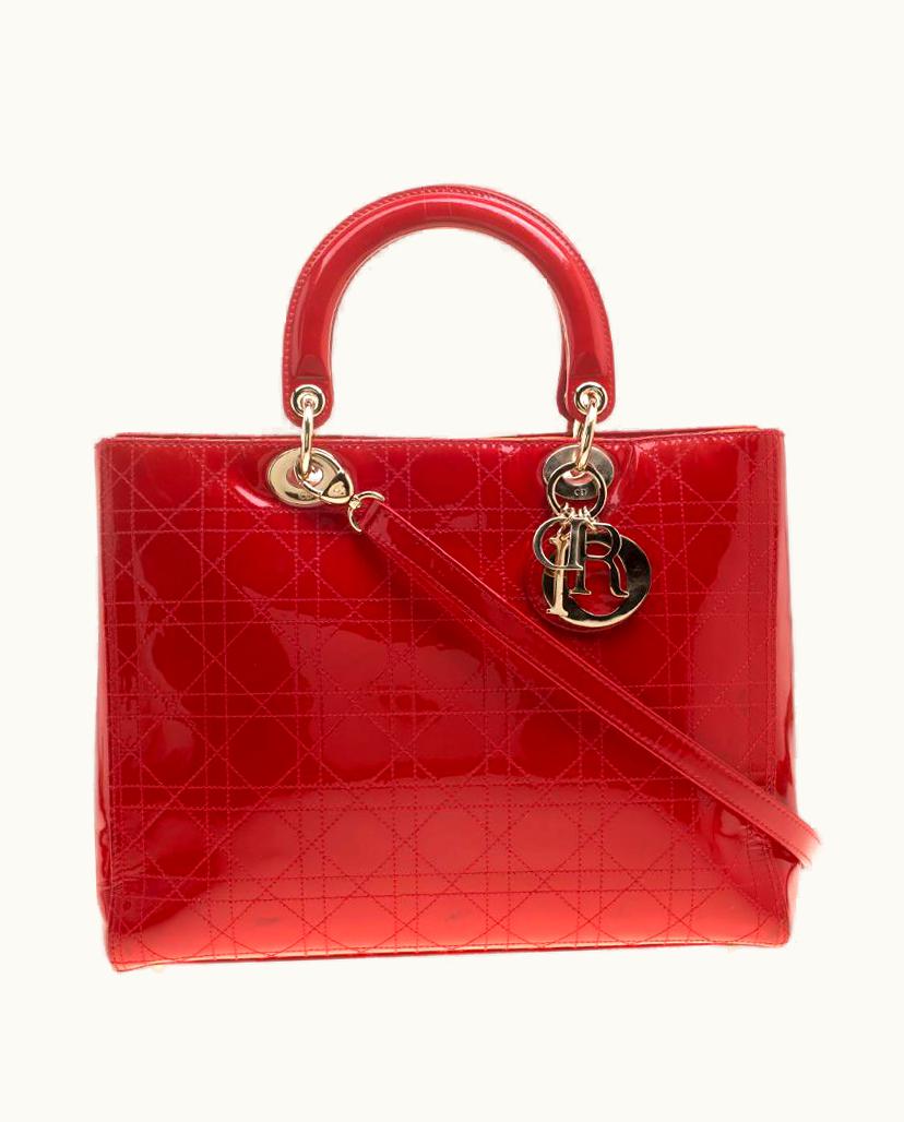 Dior Red Patent Leather Large Lady Dior Tote