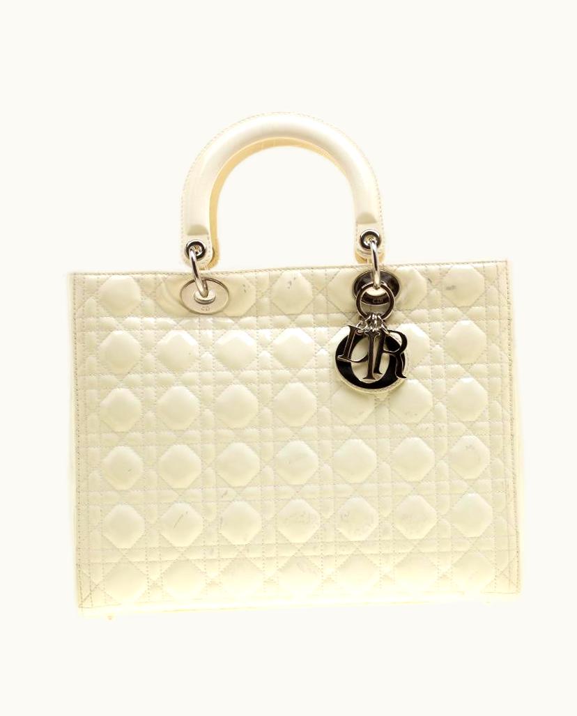 Dior Cream Patent Leather Large Lady Dior Tote