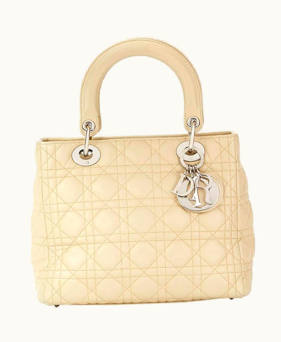 Dior 2012 Christian Dior Biege Quilted Lambskin Lady Dior Mm