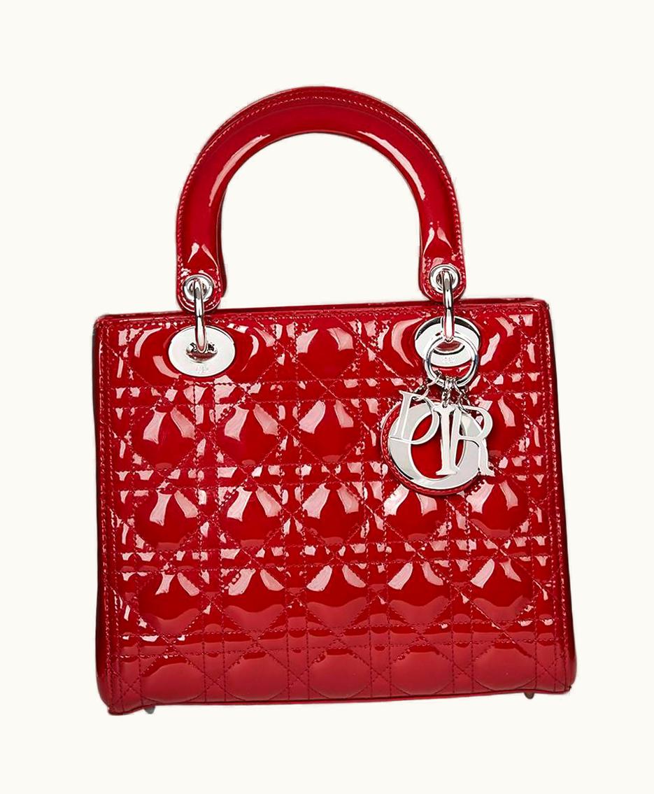 Dior 2012 Dior Deep Red Quilted Patent Leather Medium Lady Dior