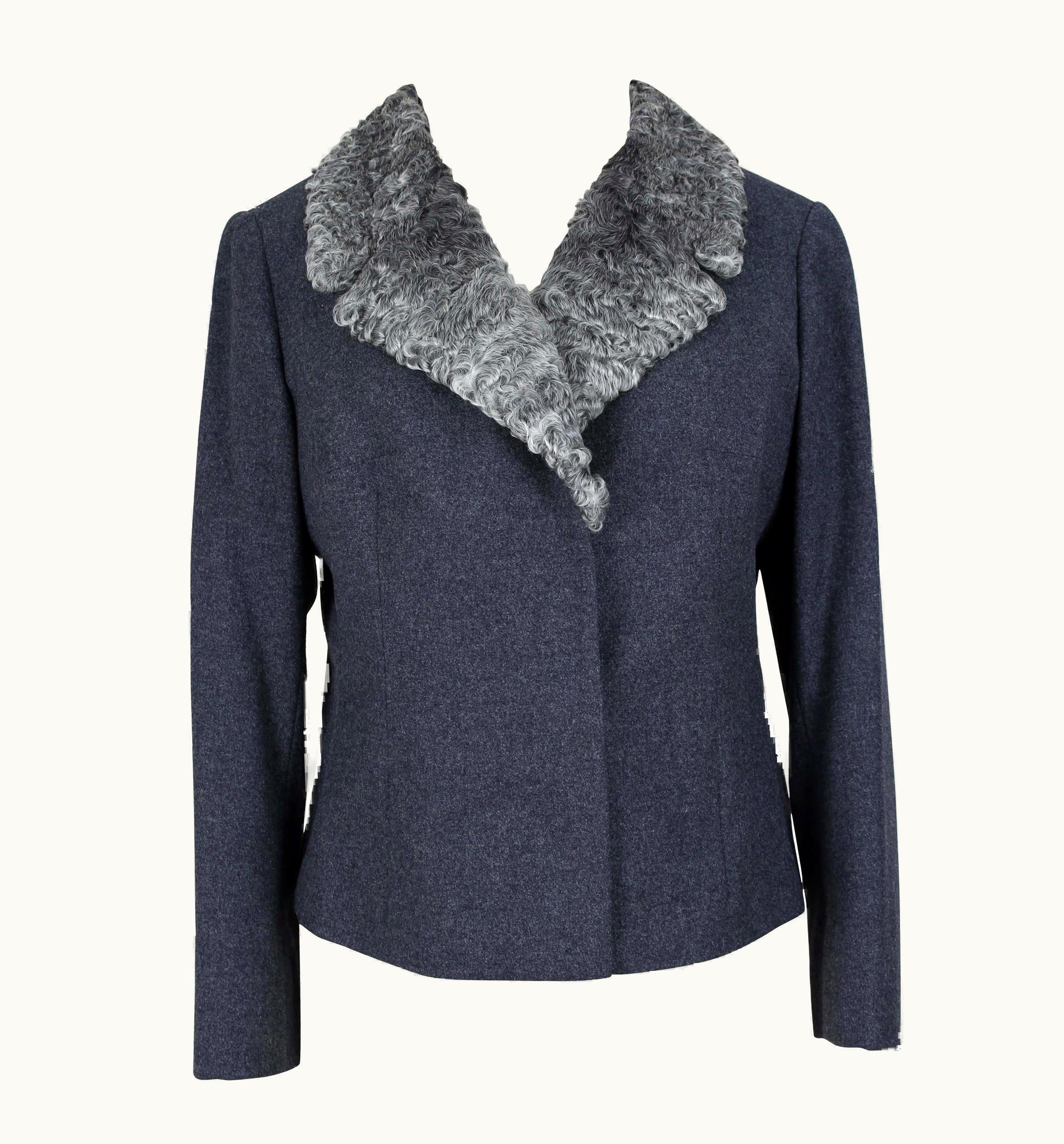 Dior Christian Dior Grey Persian Lamb Fur Collar Wool Box Jacket, Circa 1960s