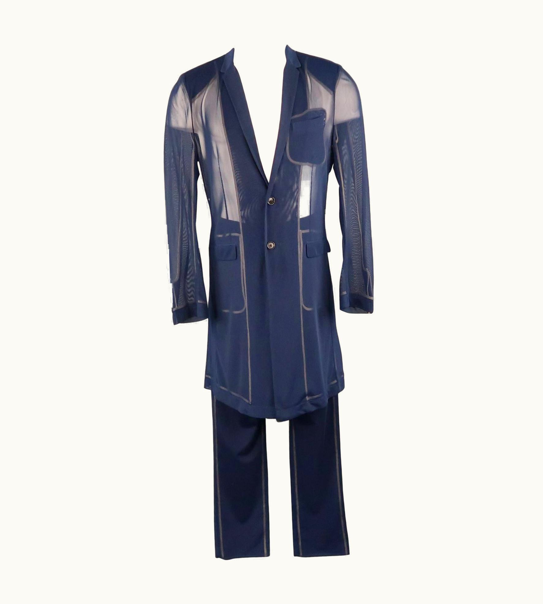 Dior Men' Dior Homme 36 Navy Mesh Coat Pants Spring 2013 Suit