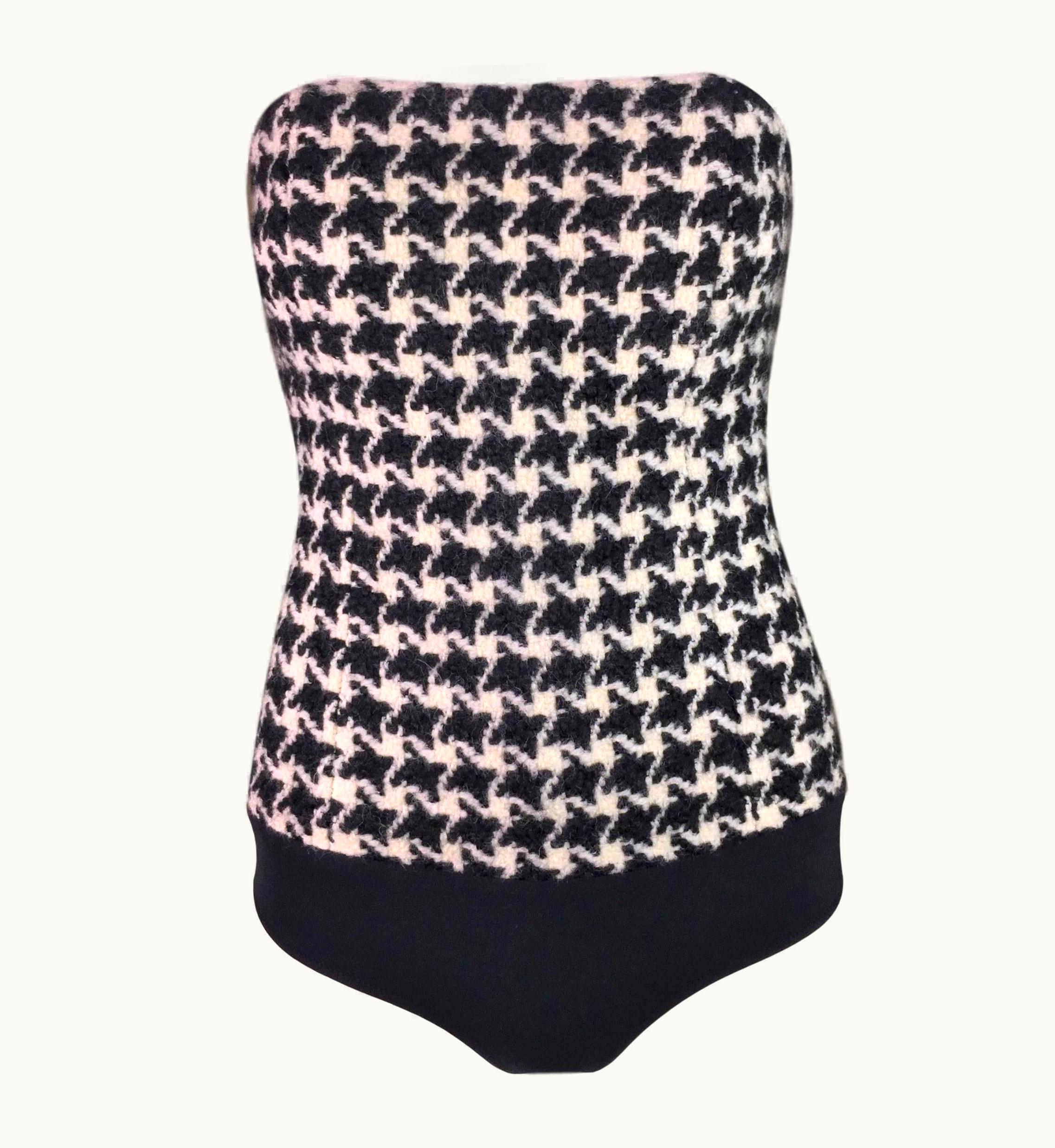 Dior AW 2013 Christian Dior Houndstooth Padded Strapless Bustier Bodysuit