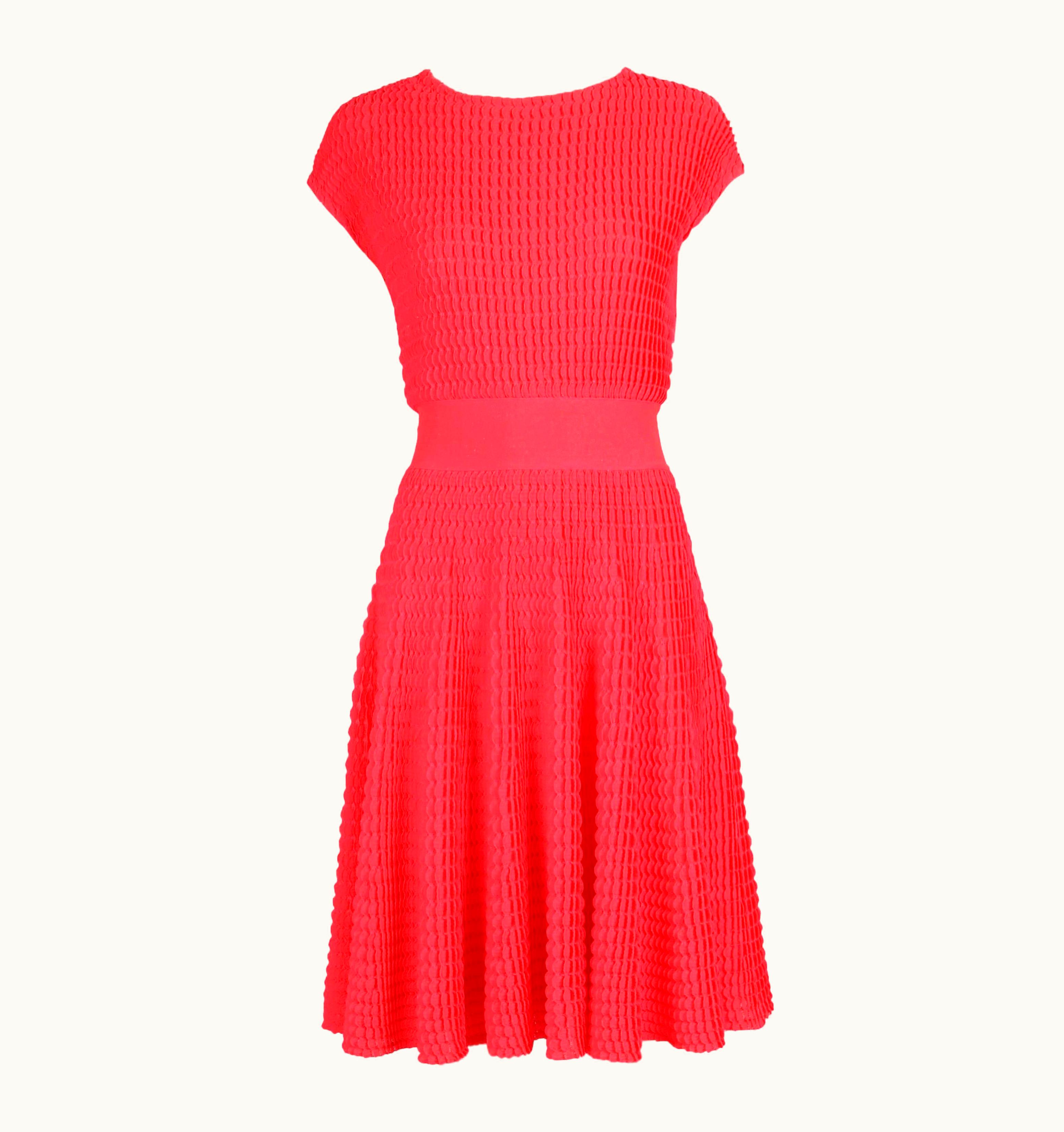 Raf Simons 2013 Christian Dior By Raf Simons Neon Pink Textured Stretch Cocktail Day Dress