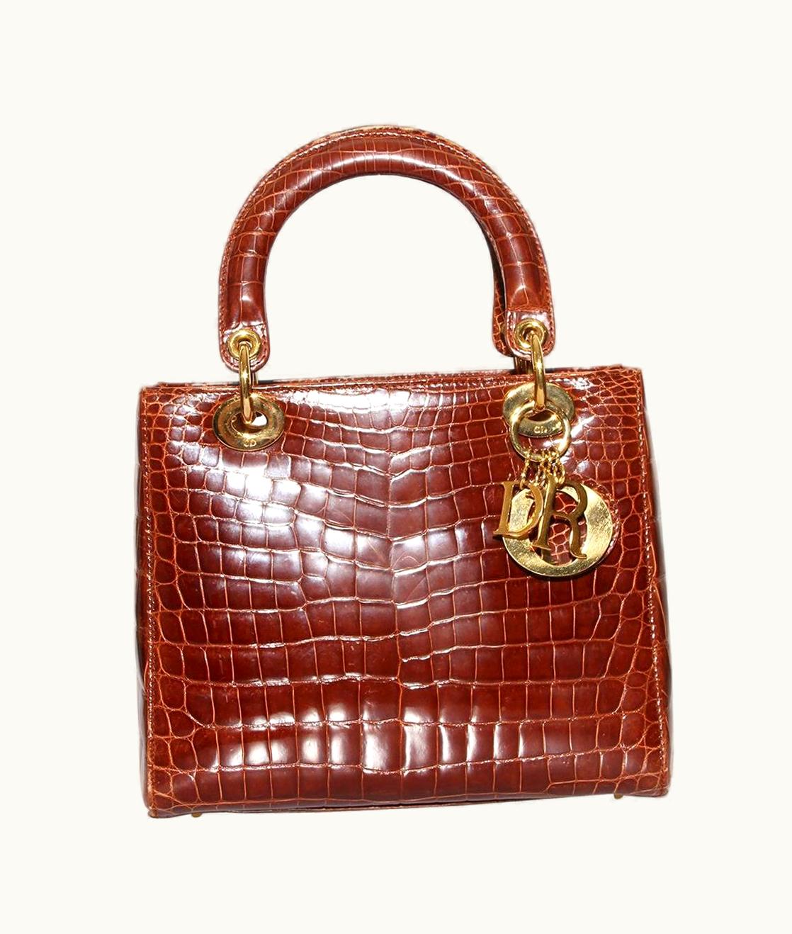 Dior Christian Dior "Lady Dior" Chestnut Crocodile Bag C 2014