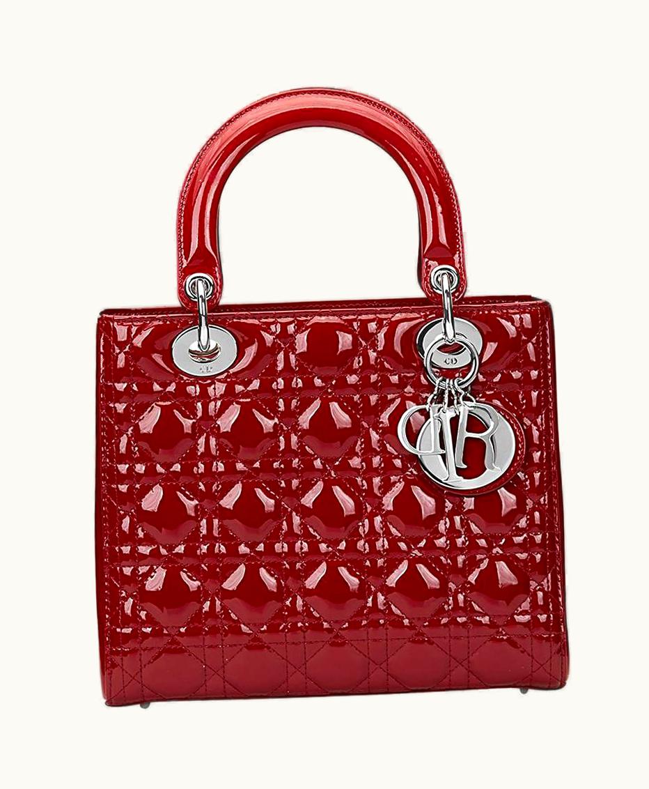 Dior 2014 Dior Deep Red Quilted Patent Leather Medium Lady Dior