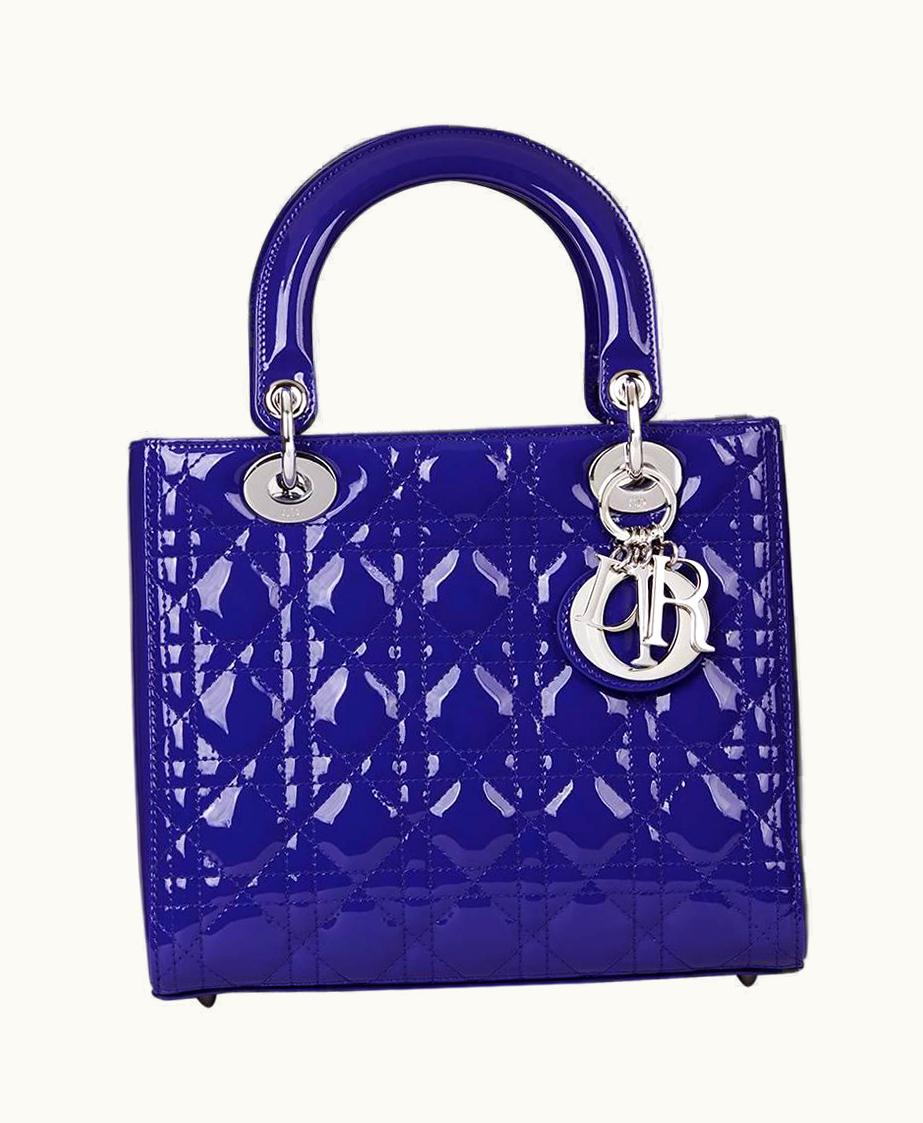 Dior 2015 Dior Blue Quilted Patent Leather Medium Lady Dior