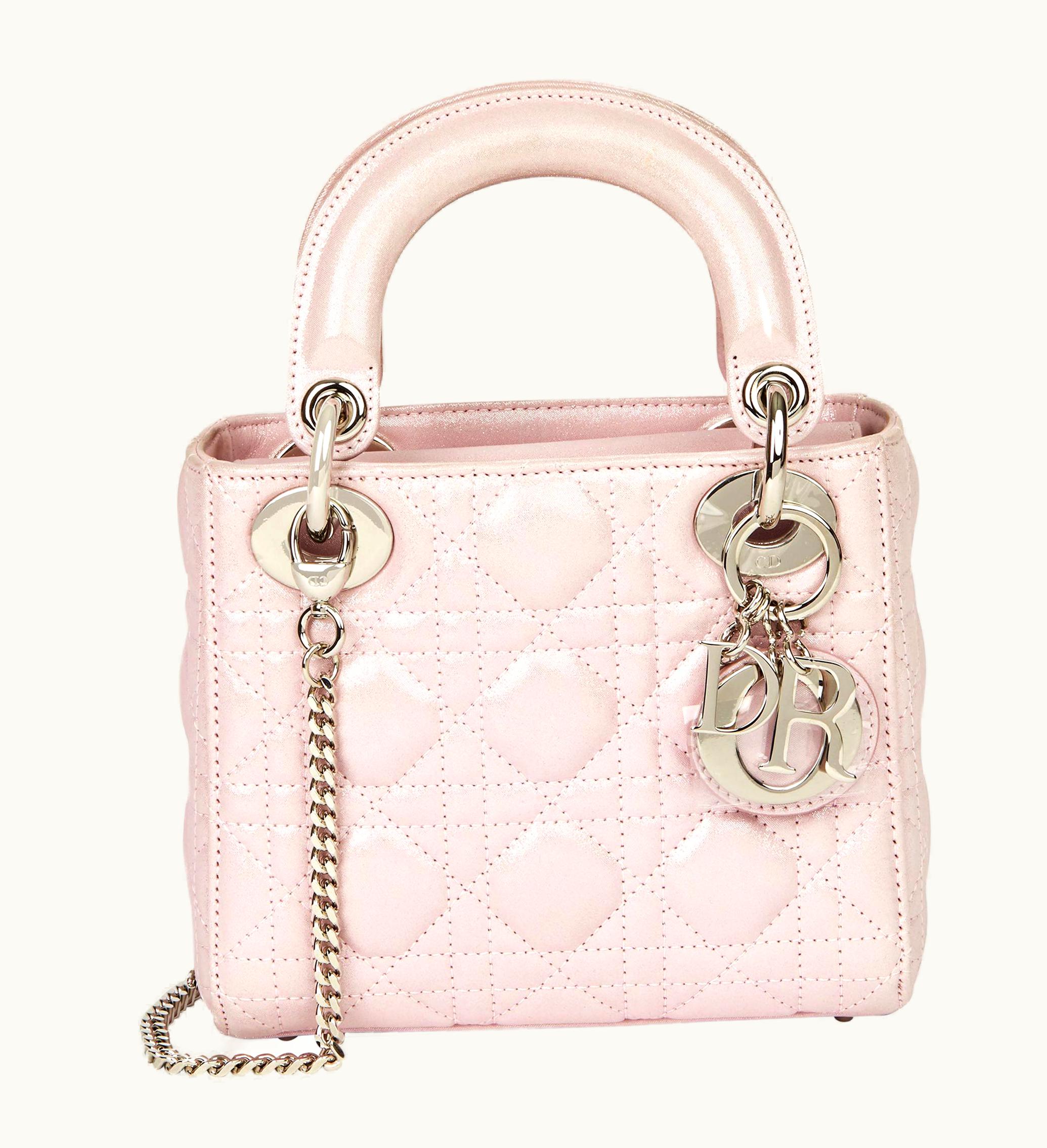Dior 2015 Christian Dior Pink Quilted Metallic Calfskin Leather Mini Lady Dior UZ0571486