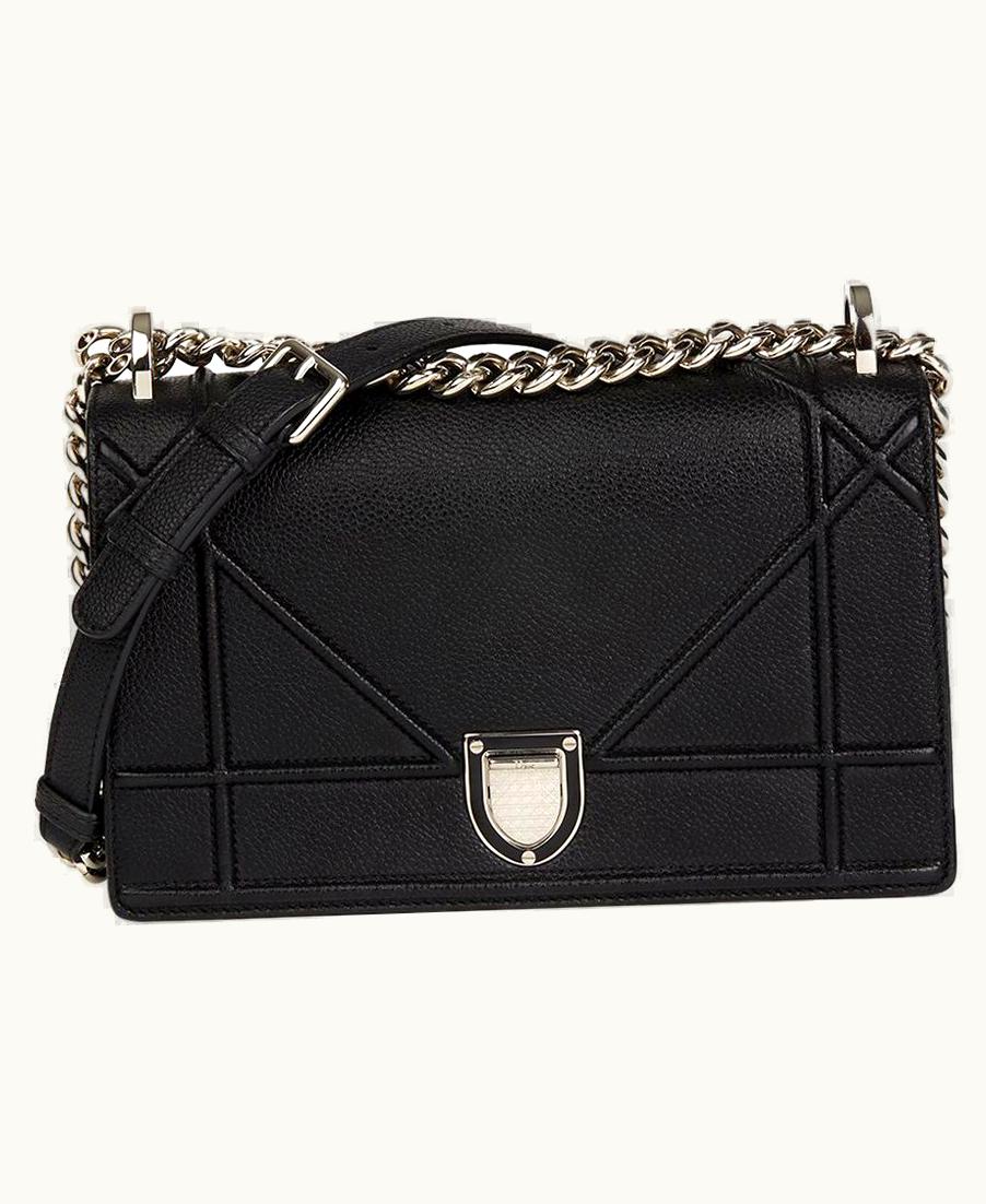 Dior 2015 Christian Dior Black Grained Calfskin Leather Small Diorama Flap Bag
