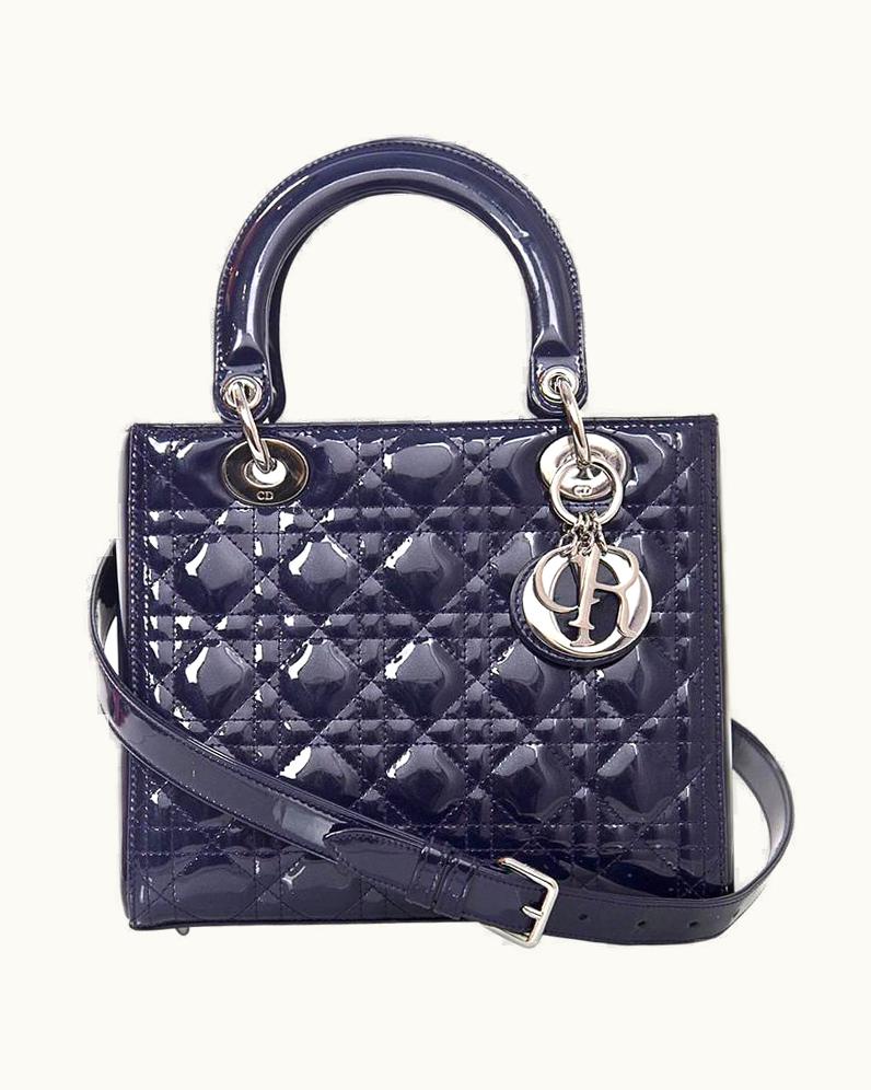 Dior Christian Dior 2016 Sapphire Blue Patent Leather Medium Lady Dior
