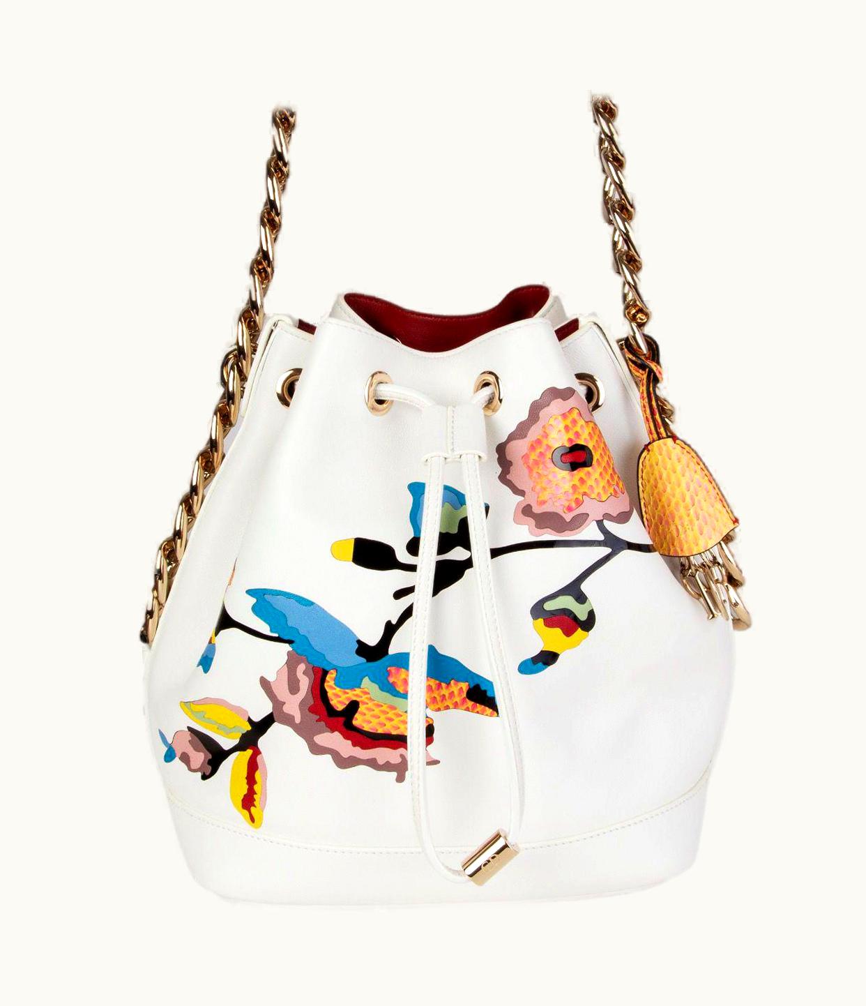 Dior Christian Dior White Printed Leather Cruise 2016 Ltd Ed Bucket Shoulder Bag