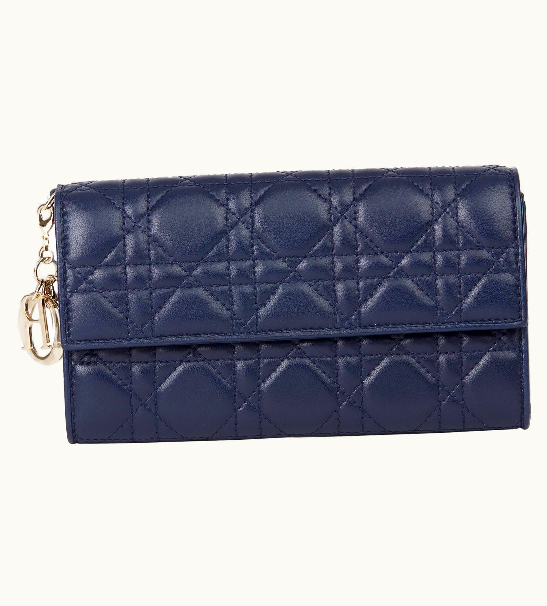 Dior 2017 Christian Dior Navy Quilted Lambskin Lady Dior Wallet