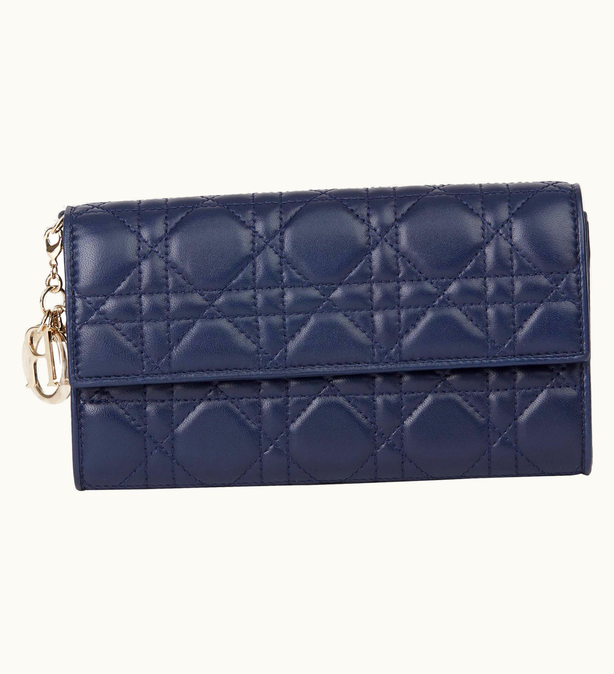 Dior 2017 Christian Dior Navy Quilted Lambskin Lady Dior Long Wallet