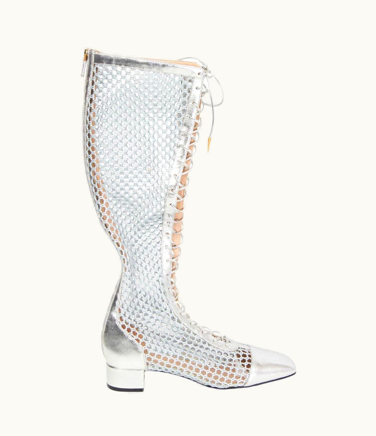 Dior Christian Dior Metallic Silver 2018 Naughtily-d Fishnet Boots Shoes
