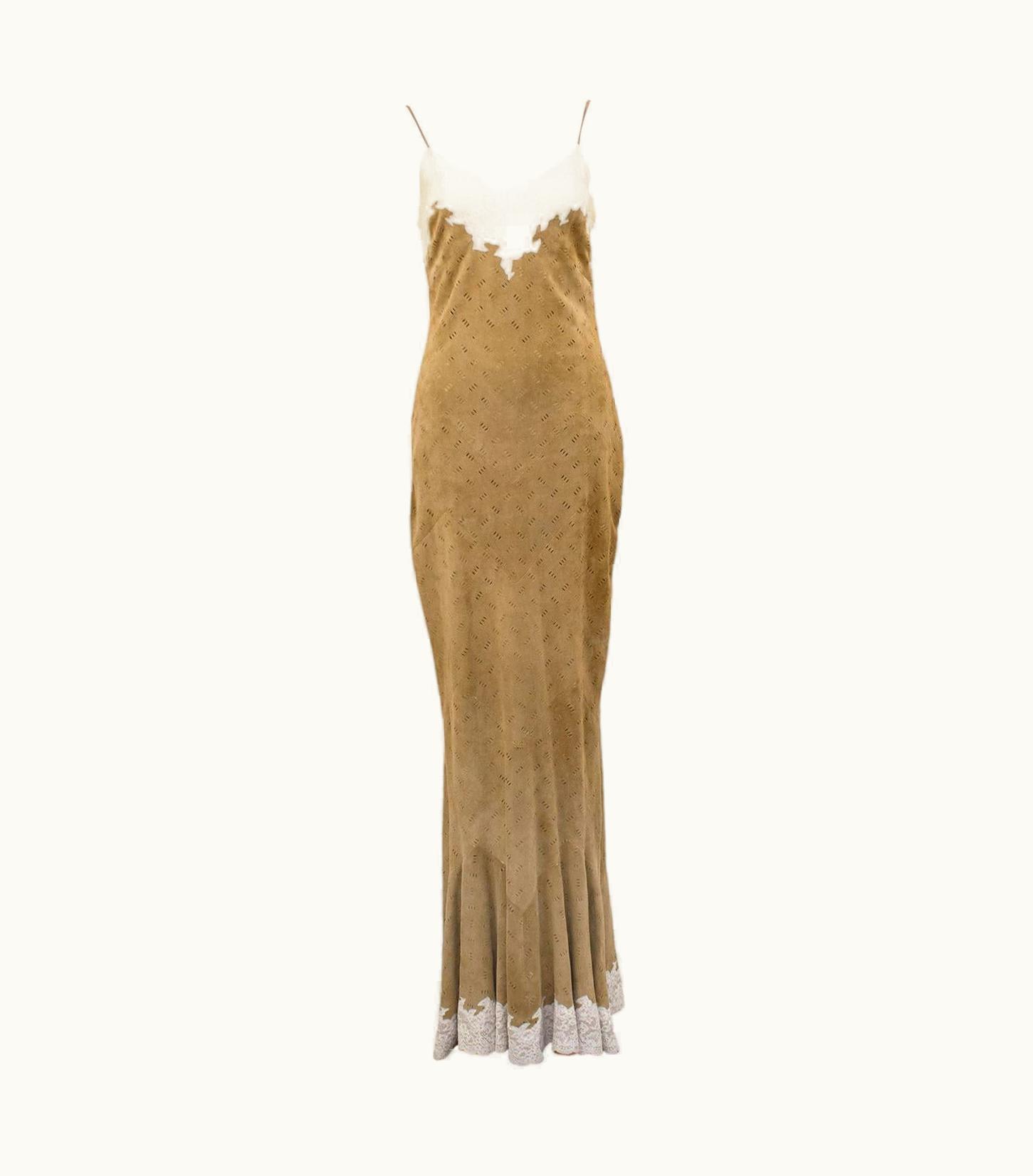 Dior 1990s Christian Dior Tan Suede Dress And Jacket With Lace Trim