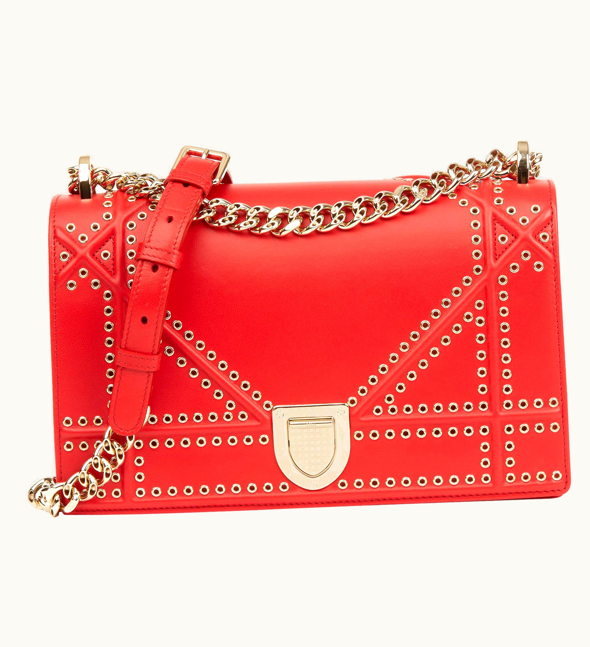 Dior 2018 Dior Red Lambskin Eyelet Diorama Flap Bag