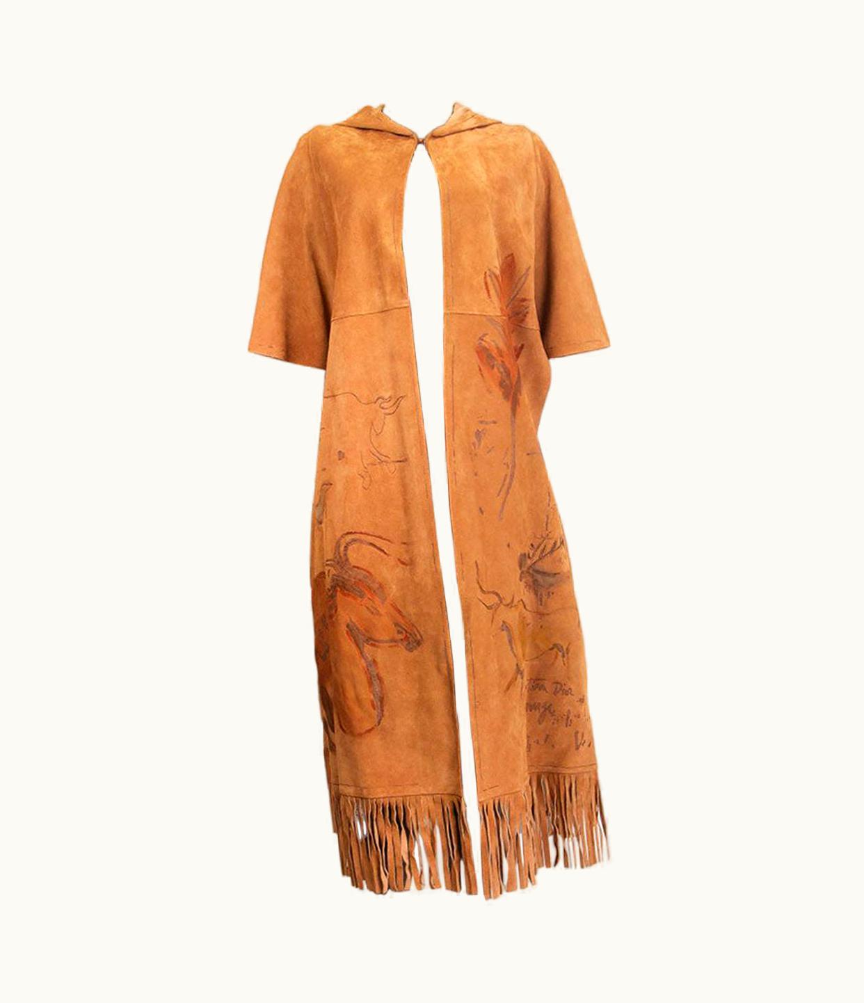 Dior Christian Dior Camel Suede Hand Painted Cruise 2018 Coat Jacket