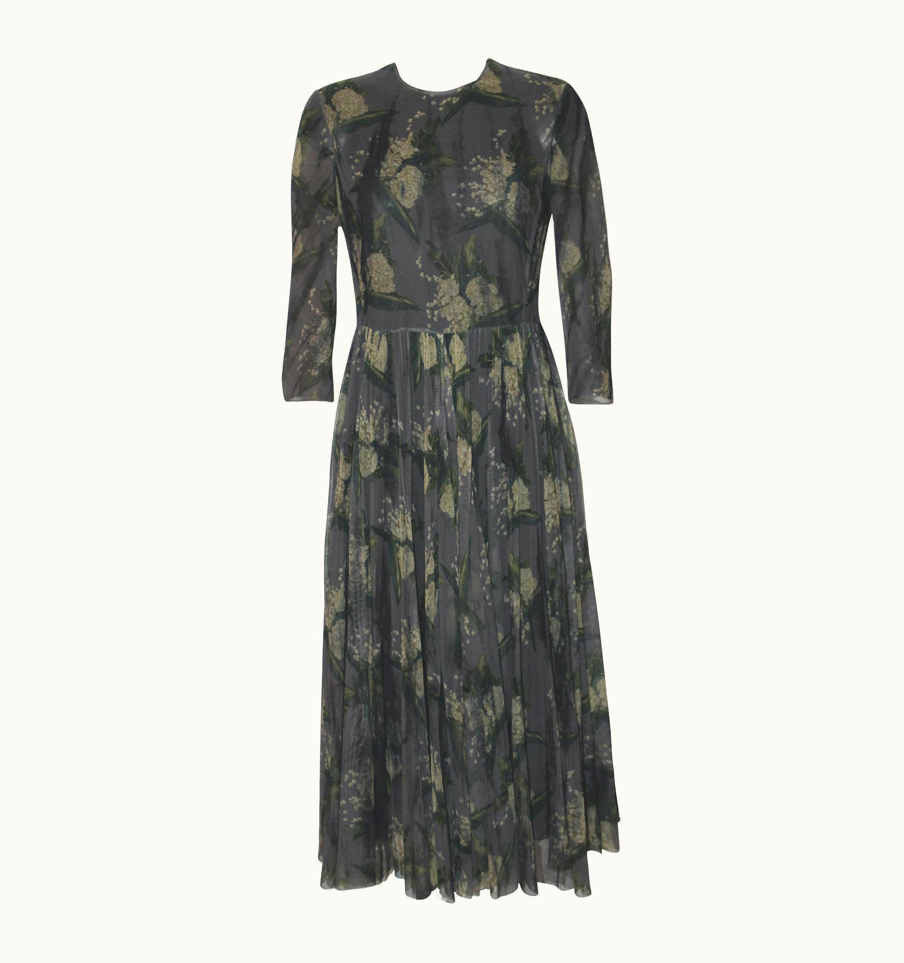Dior Christian Dior S/S 2019 Lily Of The Valley Print Tulle Dress