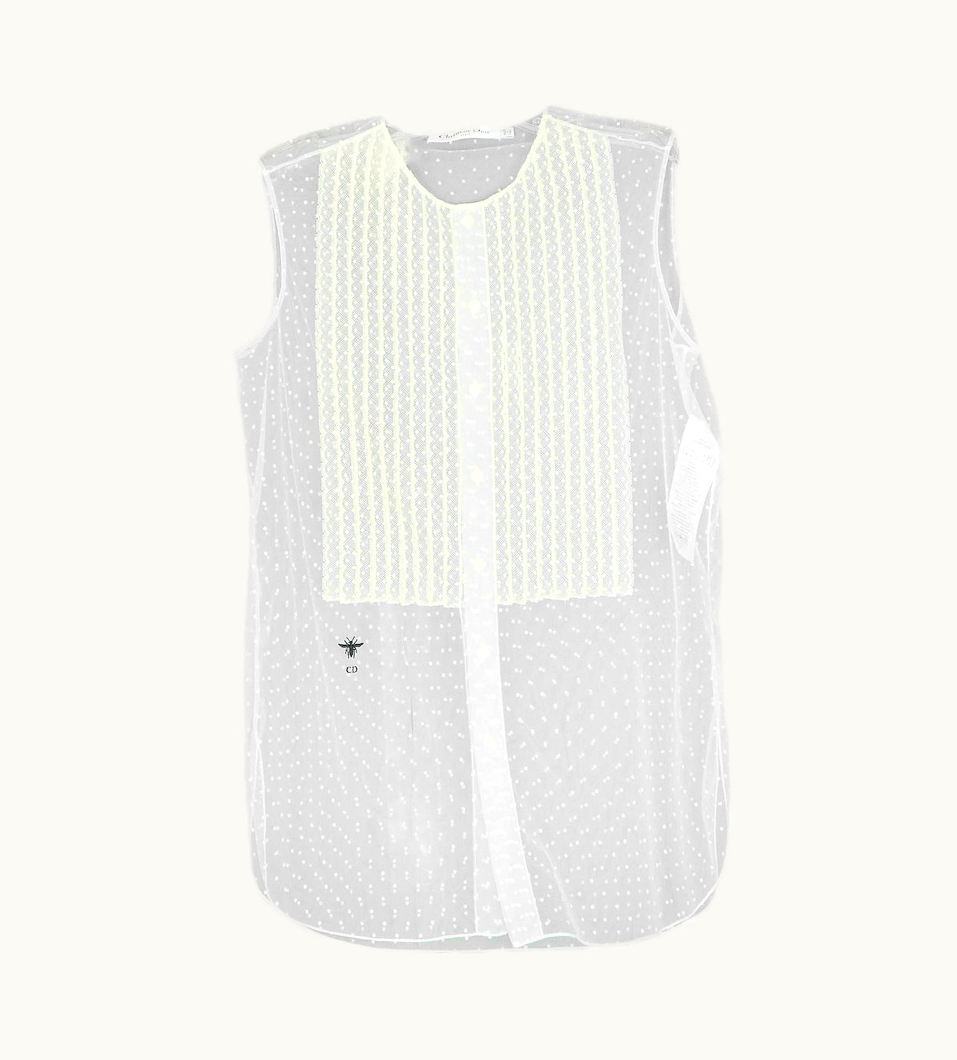 Dior Christian Dior 2019 White Tulle Polka Dot Sleeveless Top WS/S Bee