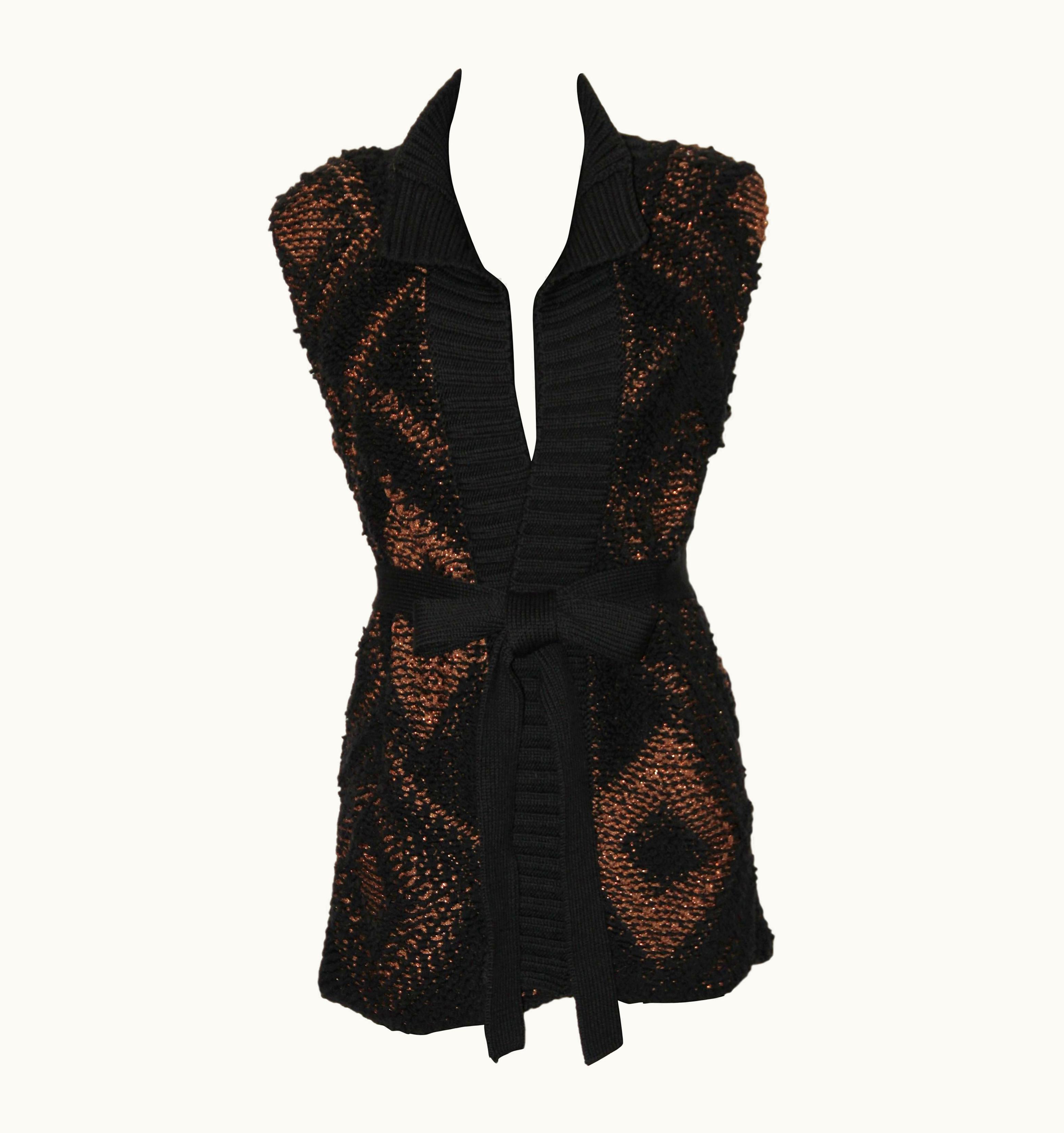 Dior Christian Dior 2019 Black And Lurex Belted Knit Cardigan