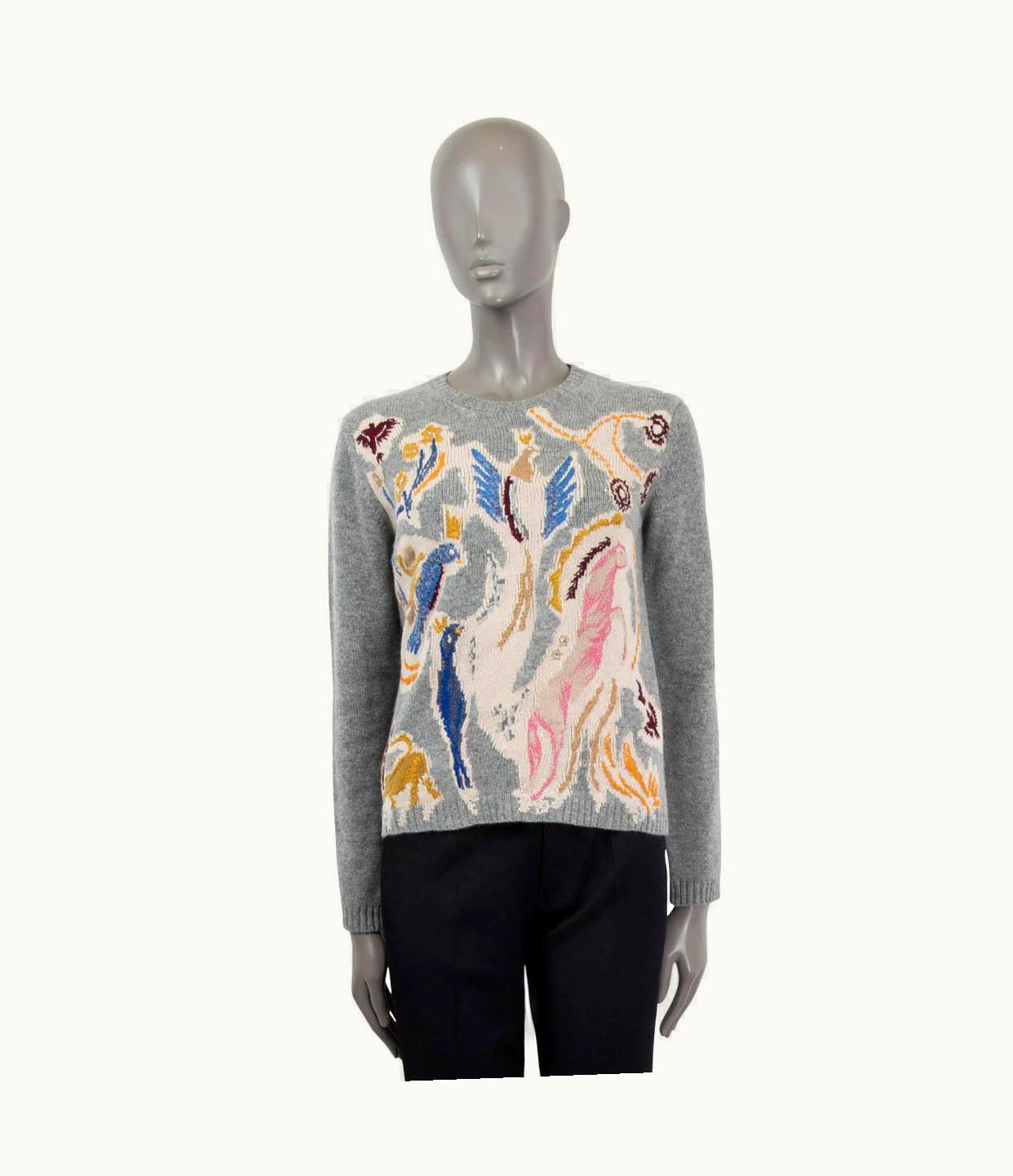 Dior Christian Dior Grey Cashmere 2019 Animal Embroidered Crewneck Sweater