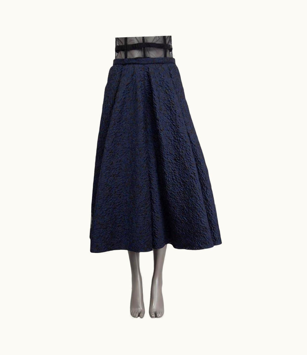 Dior Christian Dior Navy Blue 2019 Pleated Cloque Jacquard Midi Skirt