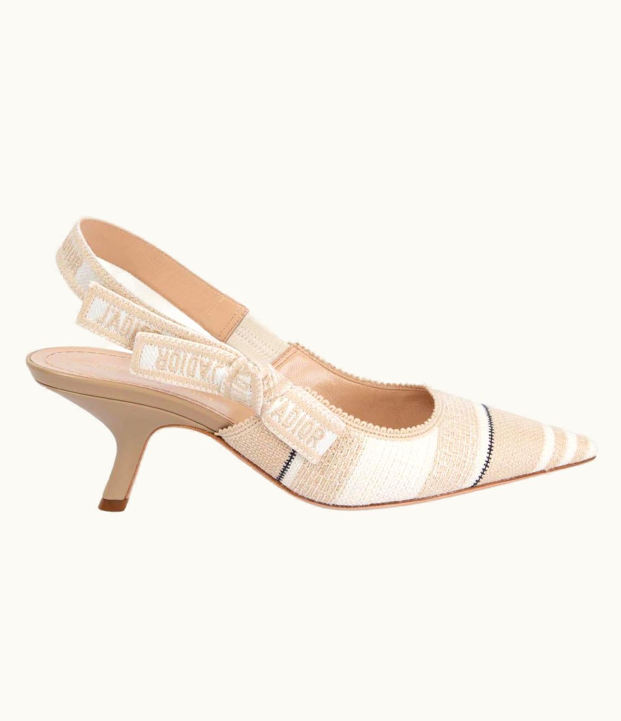 Dior Christian Dior Beige 2020 Striped Canvas J'adior Pointed Toe Slingbacks Shoes
