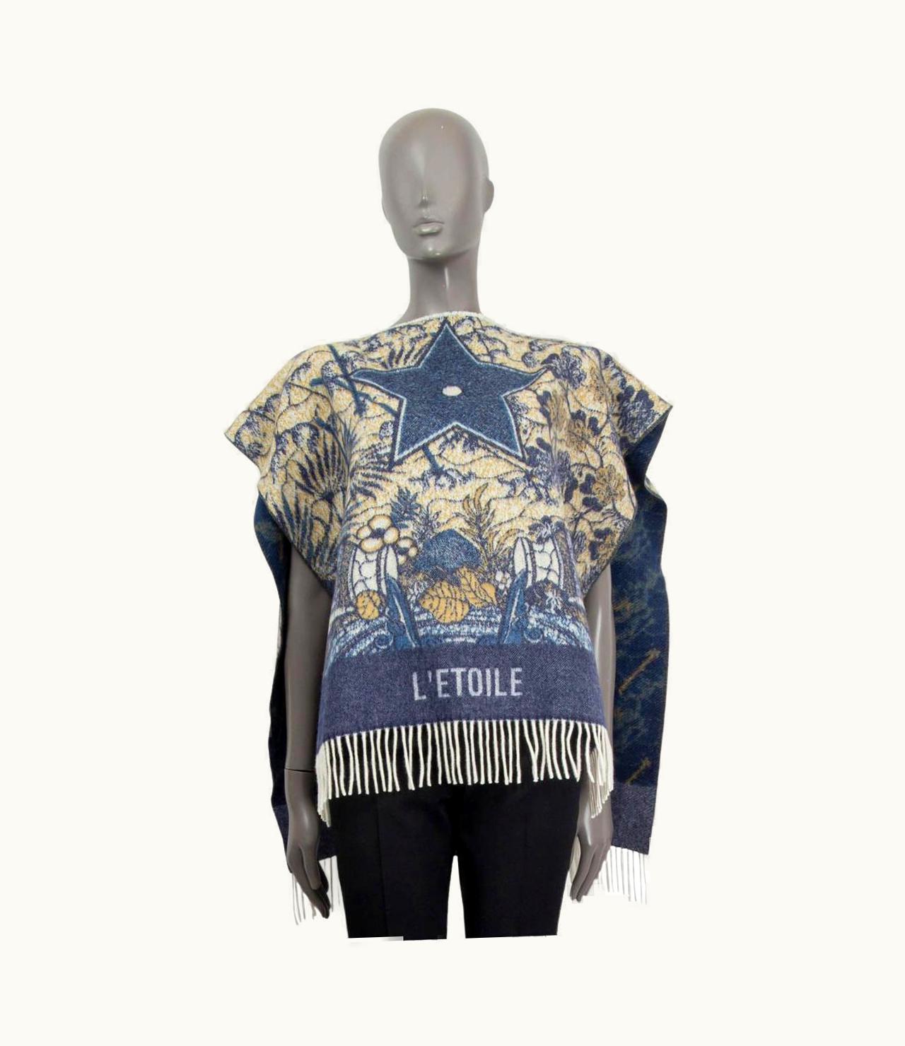 Dior Christian Dior Blue Cashmere 2020 'etoile Poncho Sweater Os
