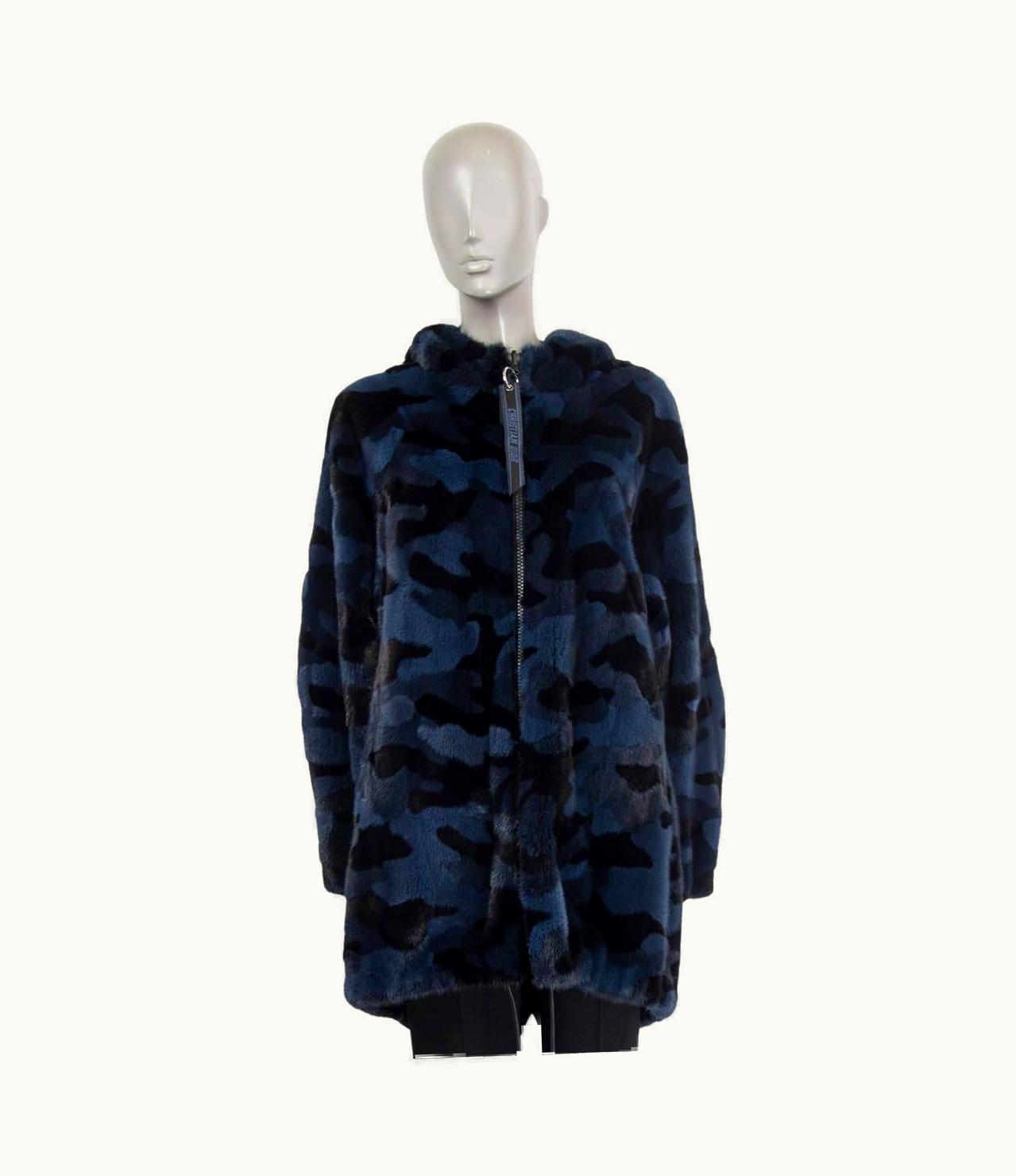 Dior Christian Dior Blue 2020 Camouflage Hooded Mink Coat Jacket