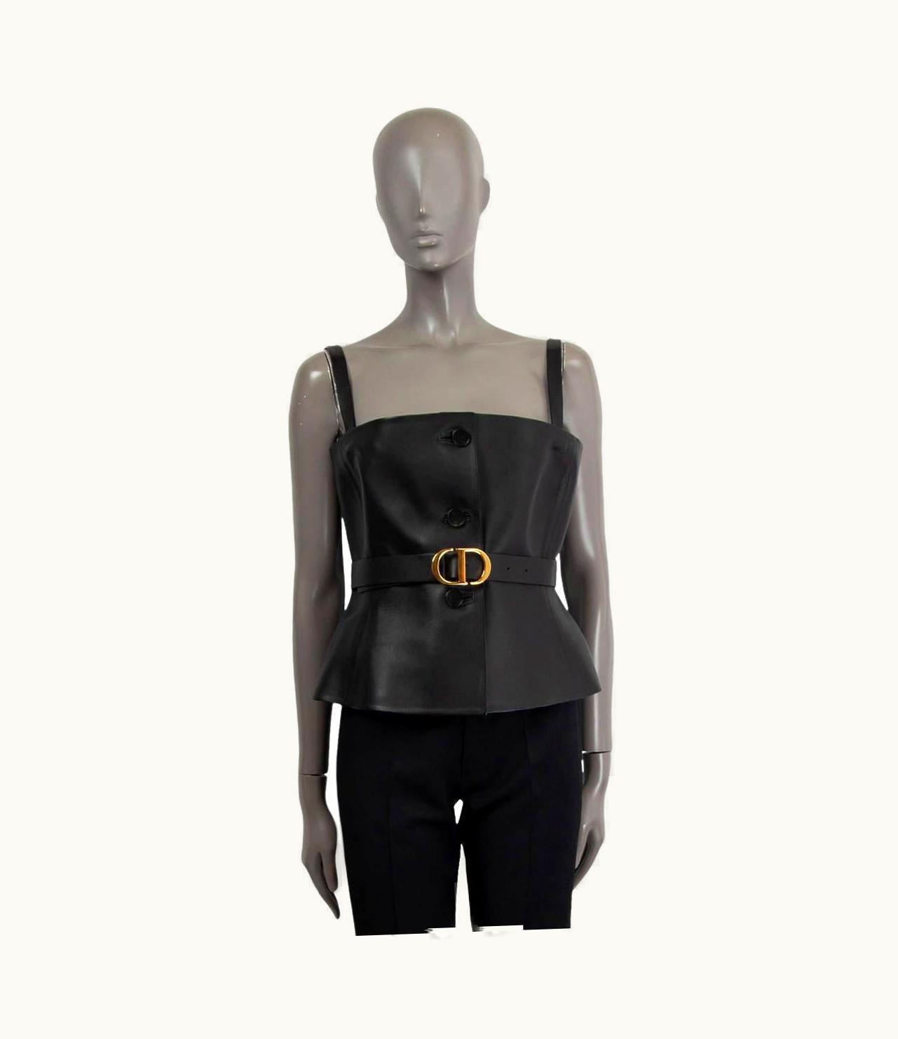 Dior Christian Dior Black 2020 Leather Belted Bustier Tank Top Shirt