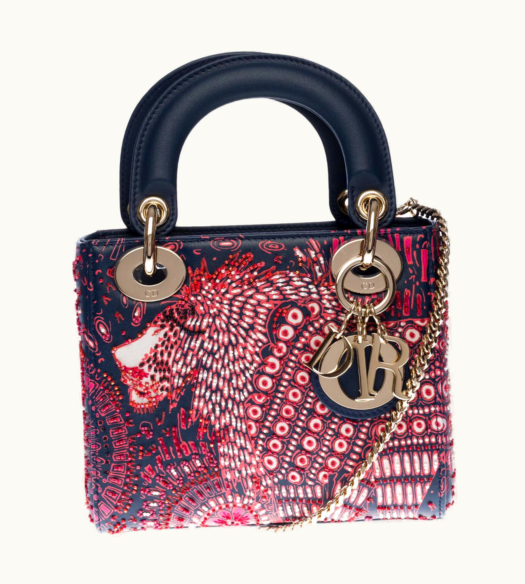 Dior Marrakesh 2020 Limited Edition Lady Dior Mini In Navy Blue Leather With Beads