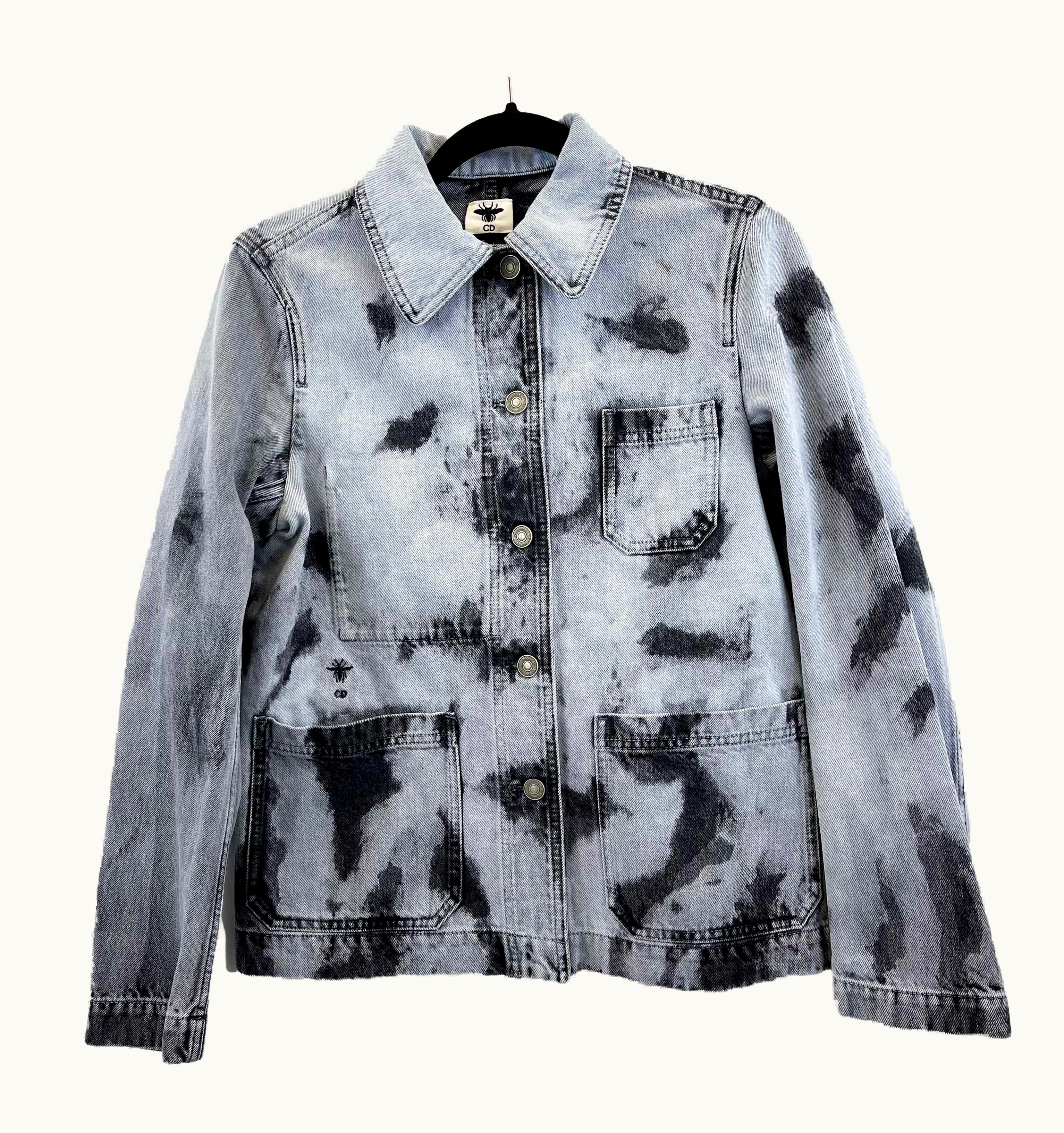 Dior Christian Dior S/S 2020 Bleached Denim Jacket Blue S/S Black 34 Nwt