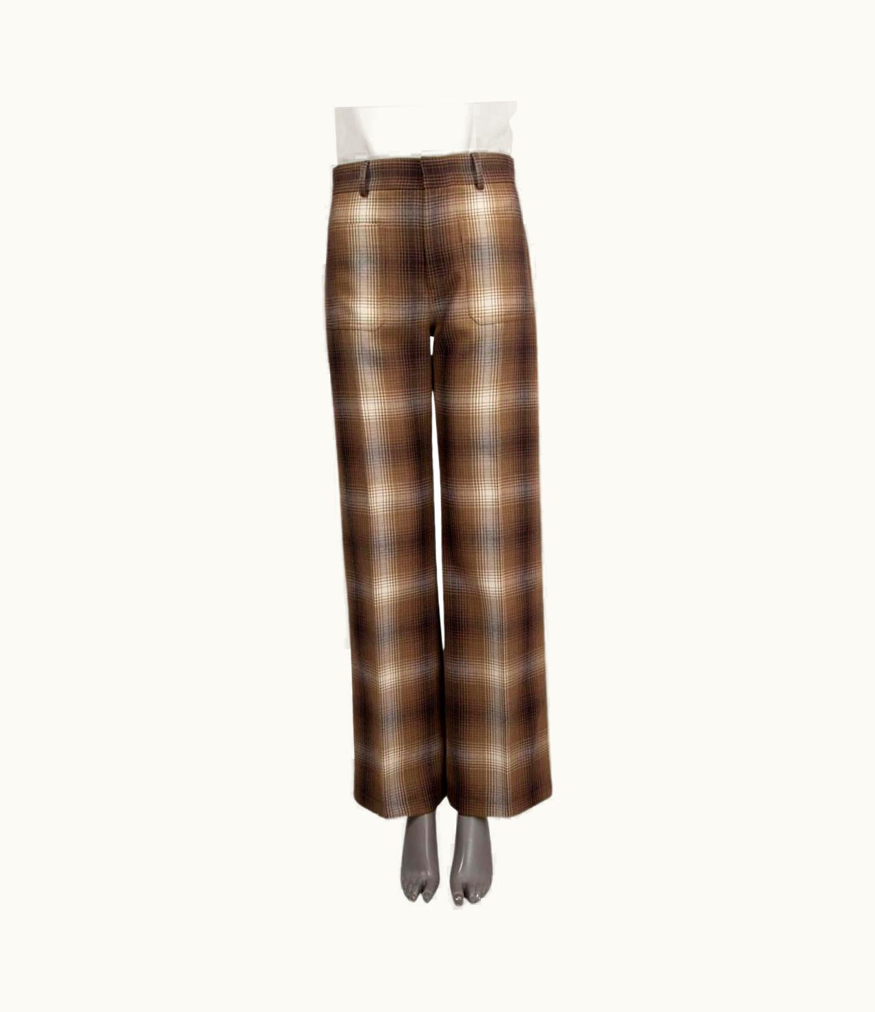 Dior Christian Dior Brown Beige Wool 2020 Plaid Check Wide Leg Pants