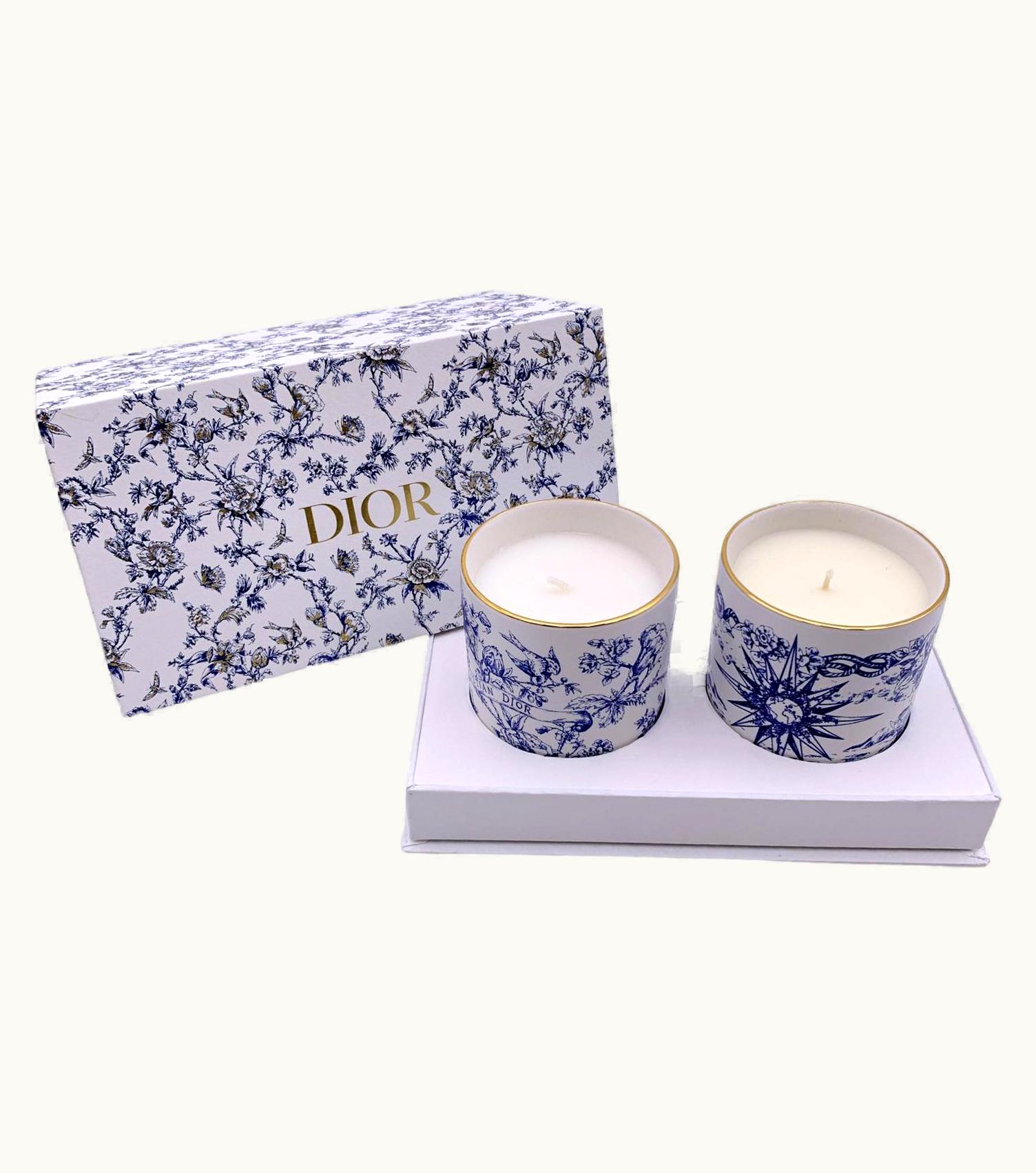 Dior Christian Dior White And Blue Porcelain 2 Scented Candle Set