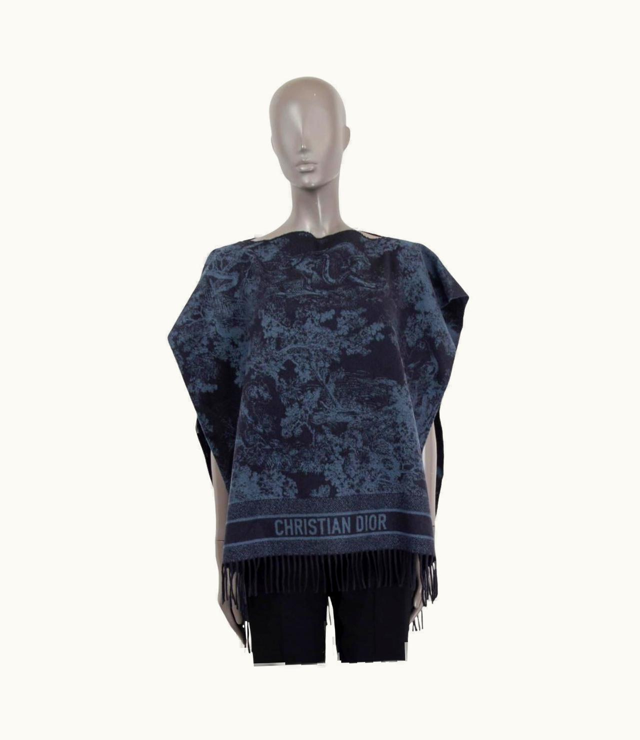 Dior Christian Dior Navy Blue Cashmere 2020 Toile De Jouy Poncho Jacket Os