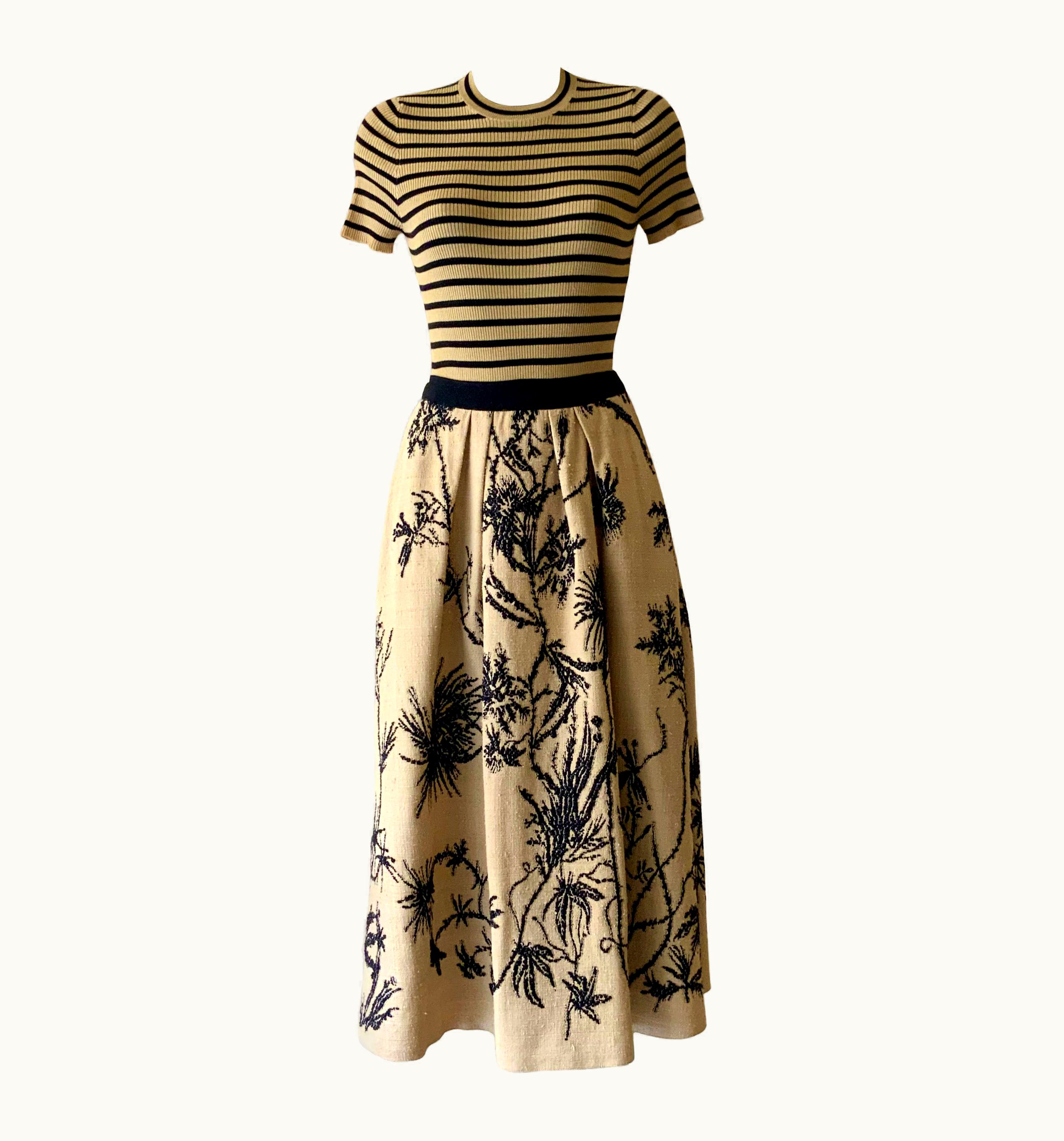 Dior Christian Dior S/S 2020 Flower Natural Dior Tussah Silk Skirt With Raphia