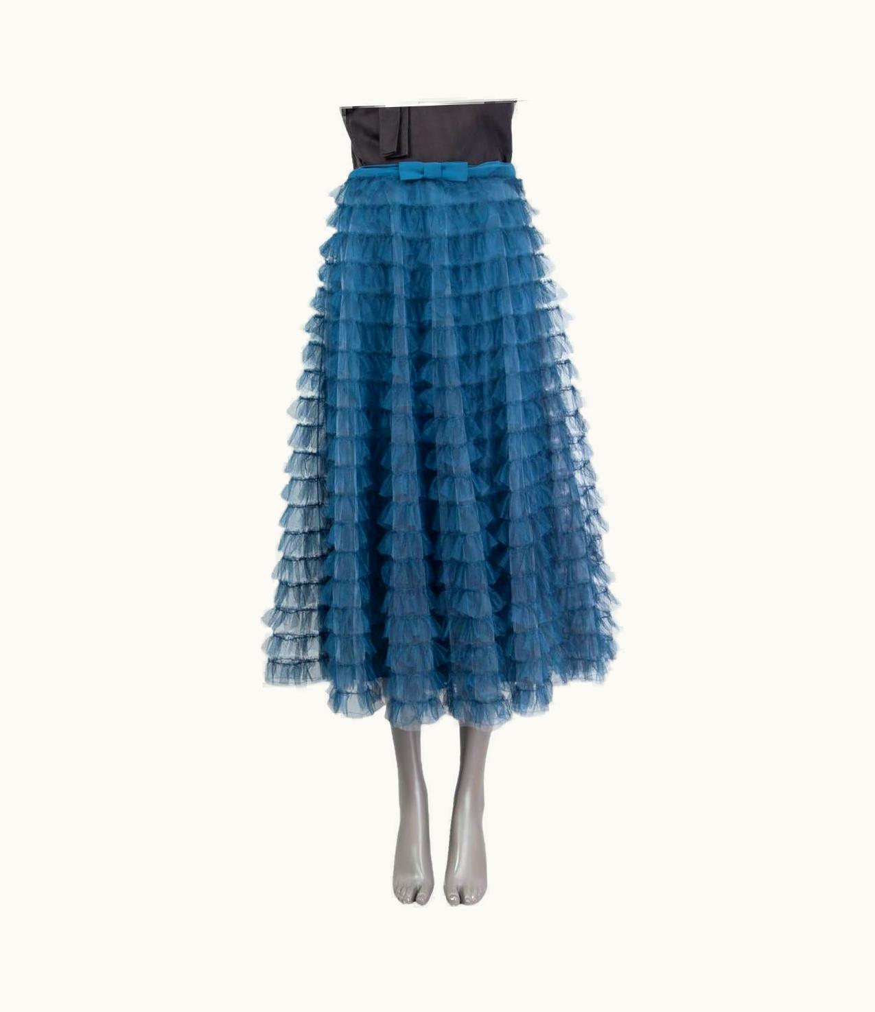 Dior Christian Dior Blue 2021 Frilled Tulle Midi Skirt