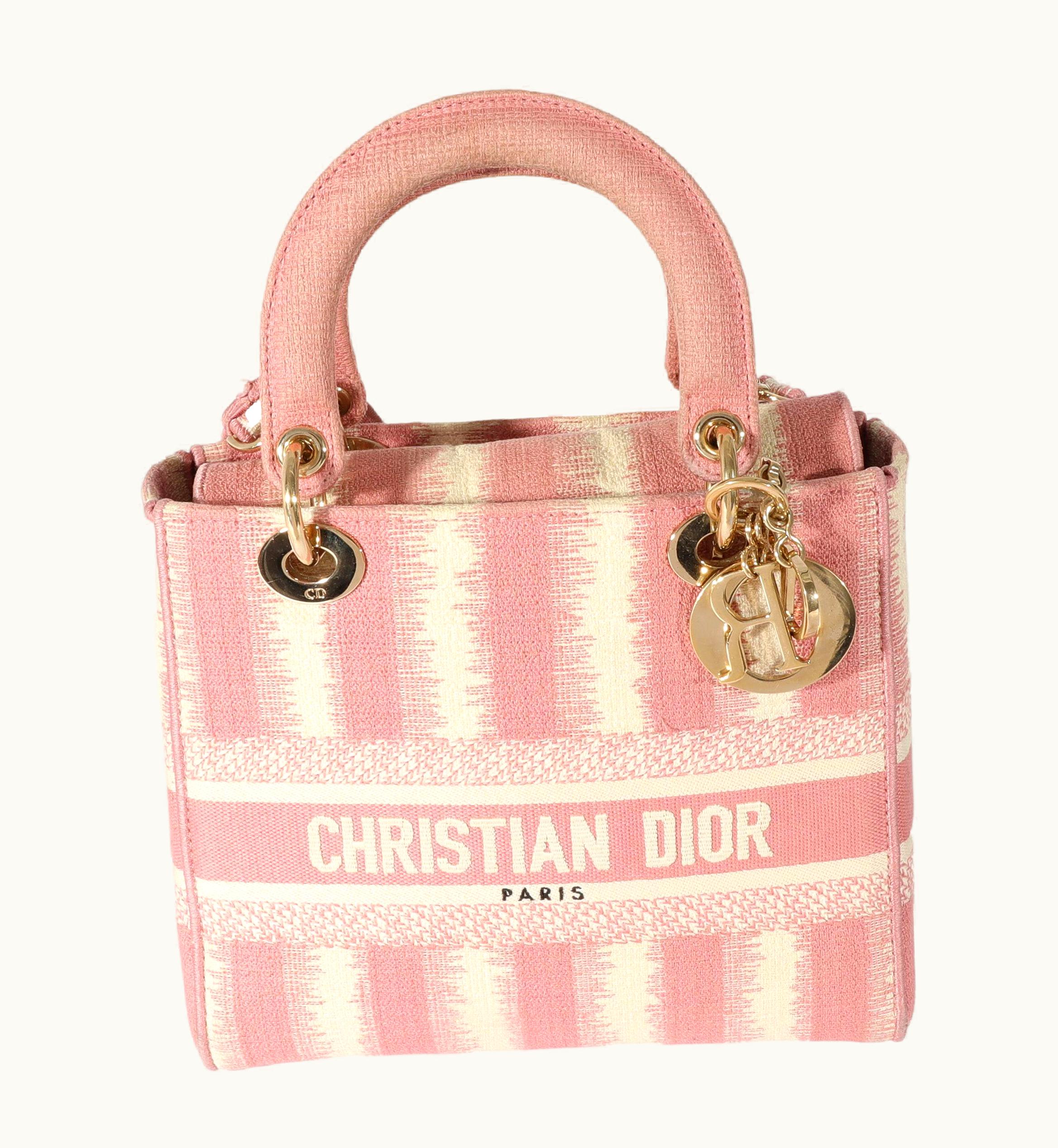 Dior Christian Dior Pink Canvas Medium D-Stripes Lady D-Lite