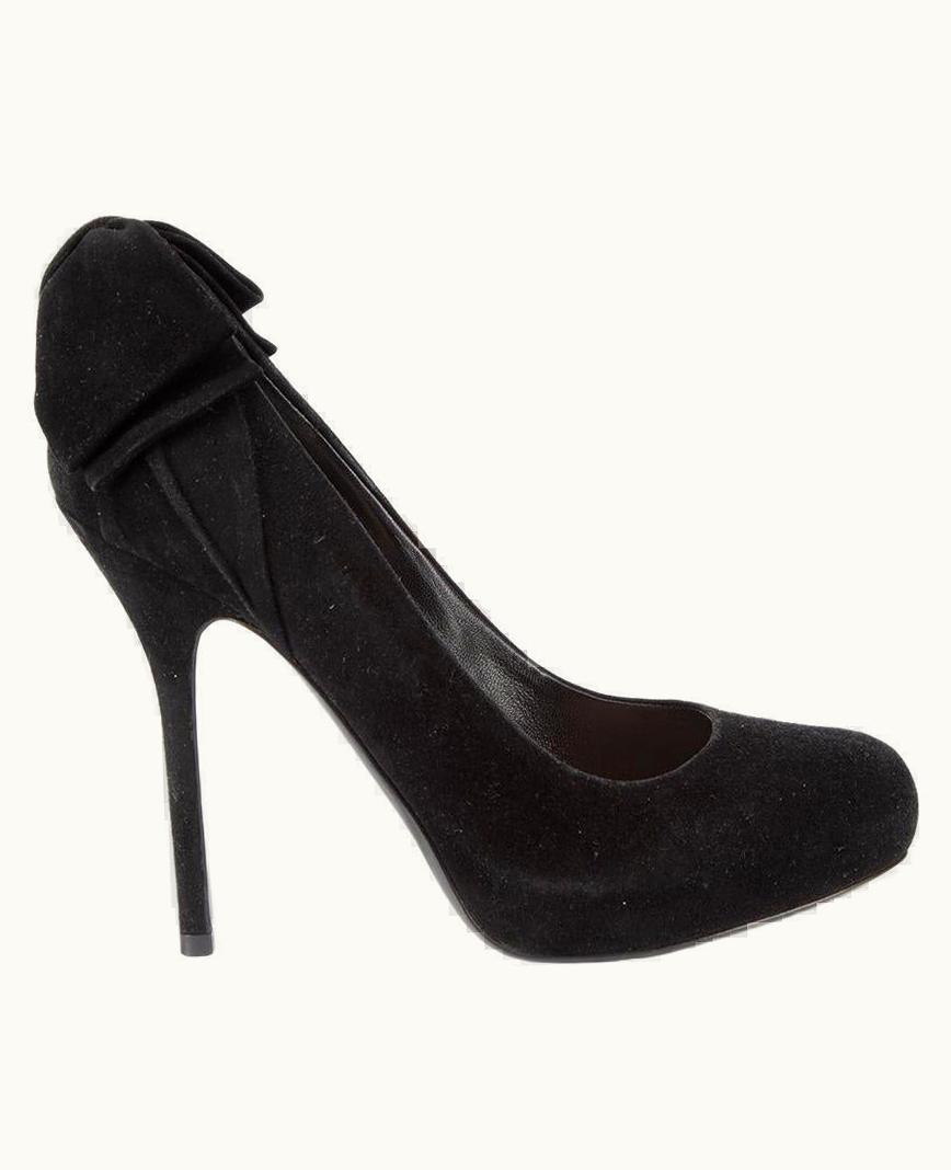 Dior Women' Vintage Black Suede Bow Accent Pumps