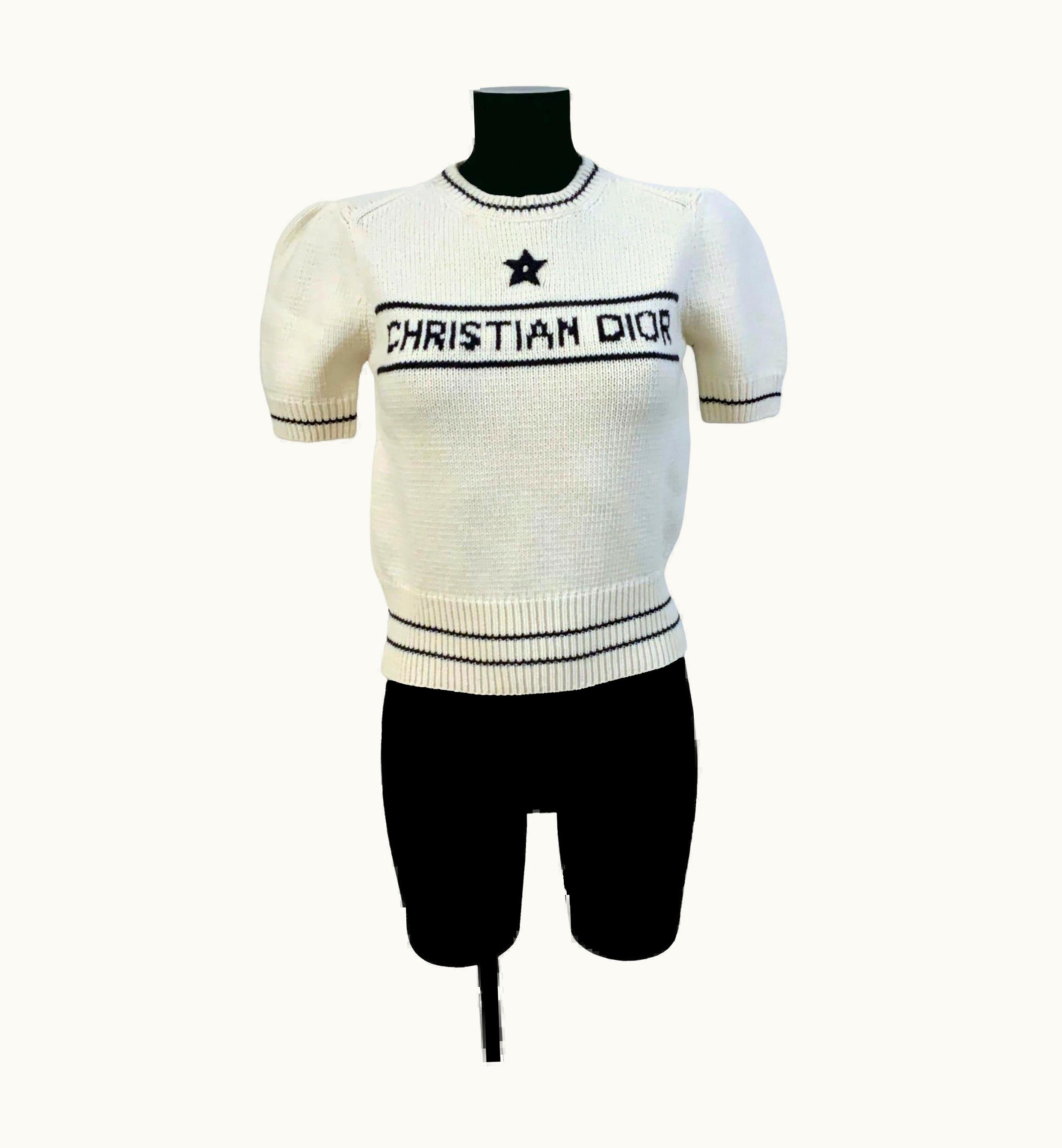 Dior Christian Dior Ecru Cashmere And Wool Knit Short - Sleeved Sweater