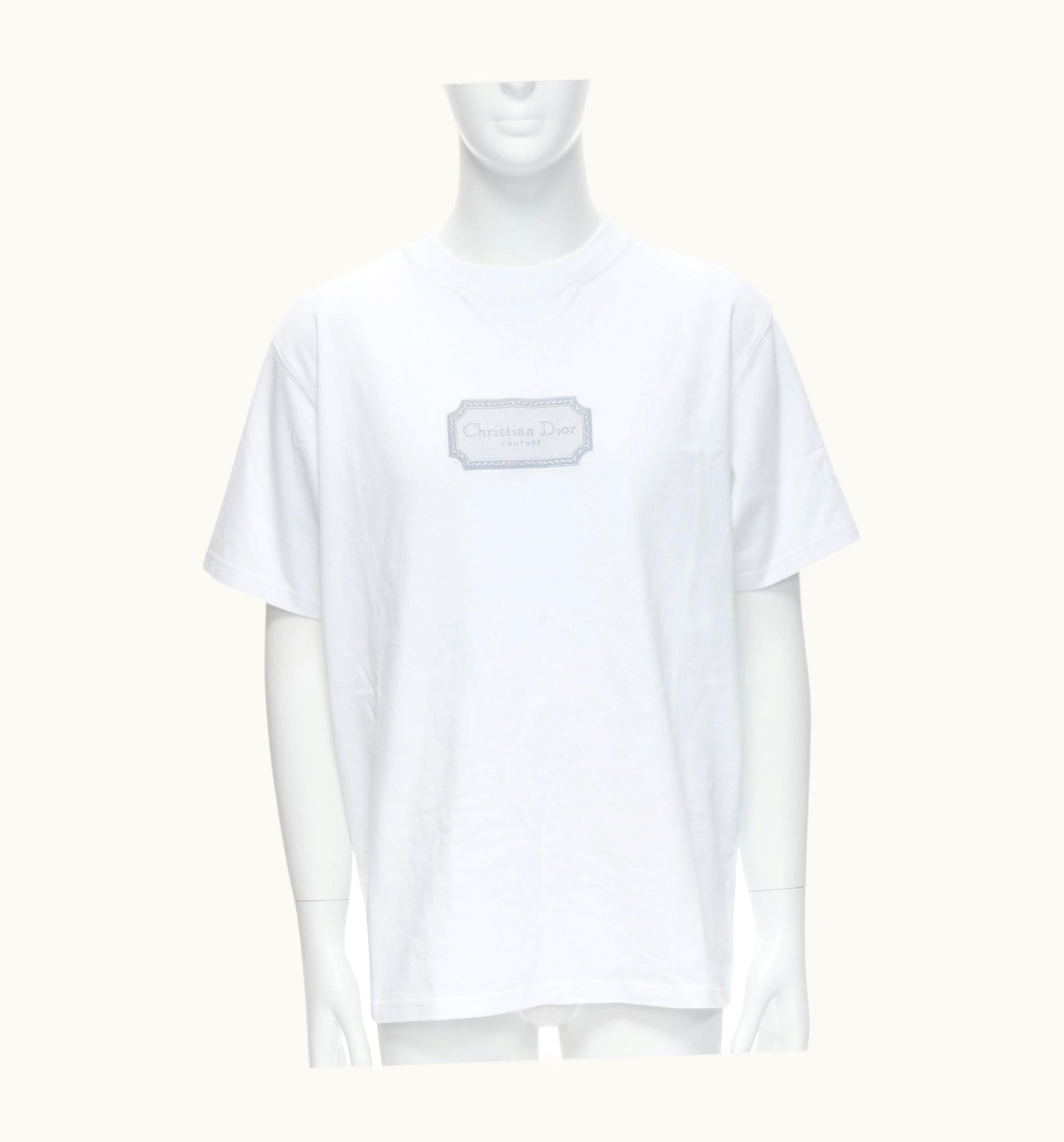 Dior Men 2022 Runway Kim Jones Couture Grey Embroidery White Boxy Tshirt