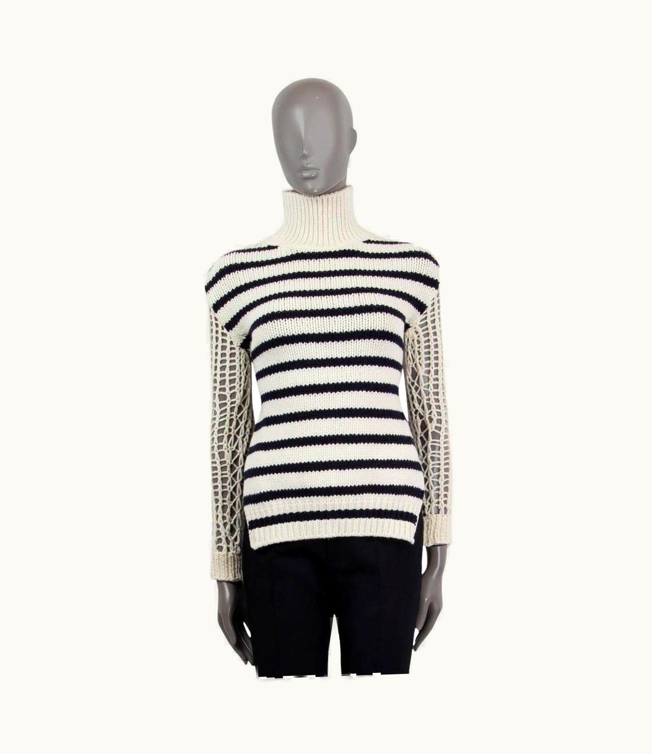 Dior Christian Dior Ivory & Navy Wool 2022 Striped Open Back Turtleneck Sweater