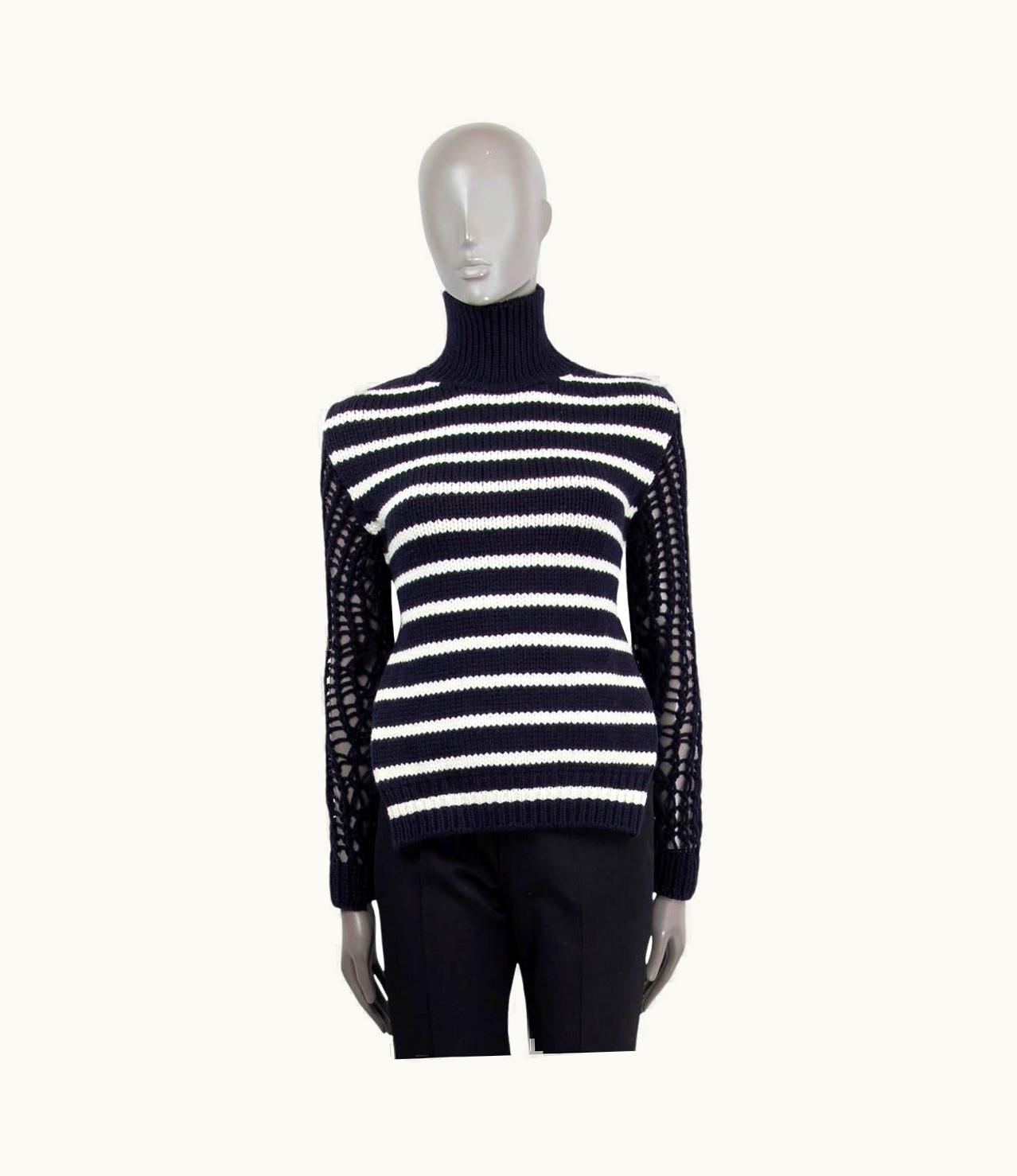 Dior Christian Dior Navy & Ivory Wool 2022 Striped Open Back Turtleneck Sweater