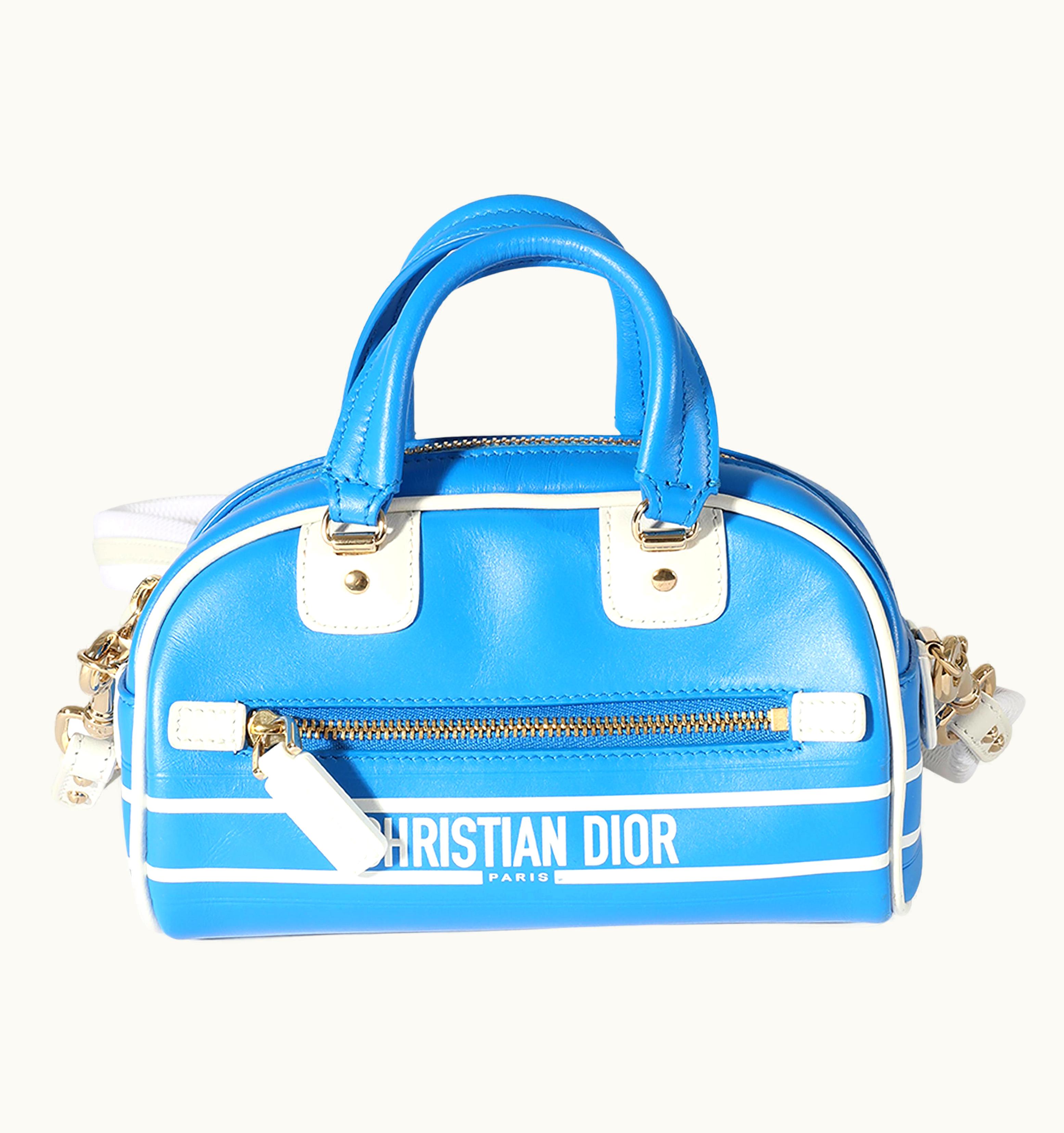 Dior Blue & White Smooth Calfskin Micro VIbe Zip Bowling Bag