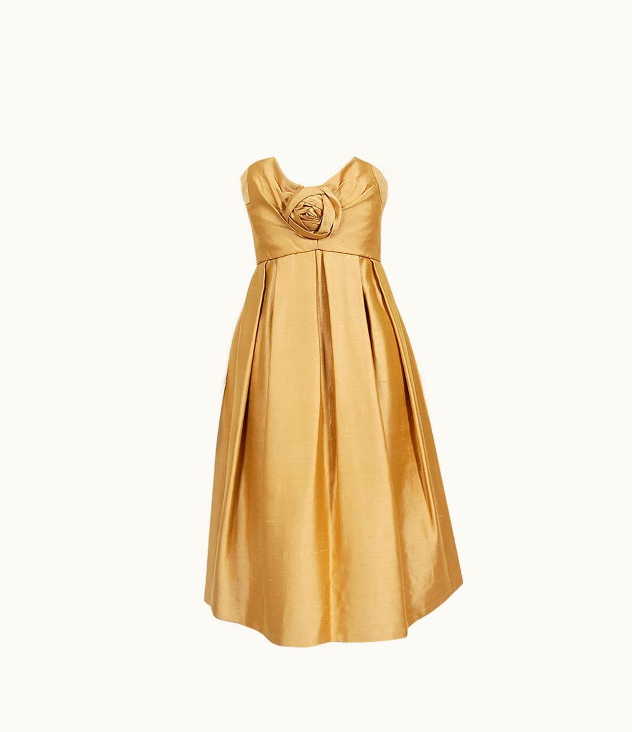 Dior Vintage 1958 Yves Saint Laurent For Christian Dior Golden Silk Strapless Dress
