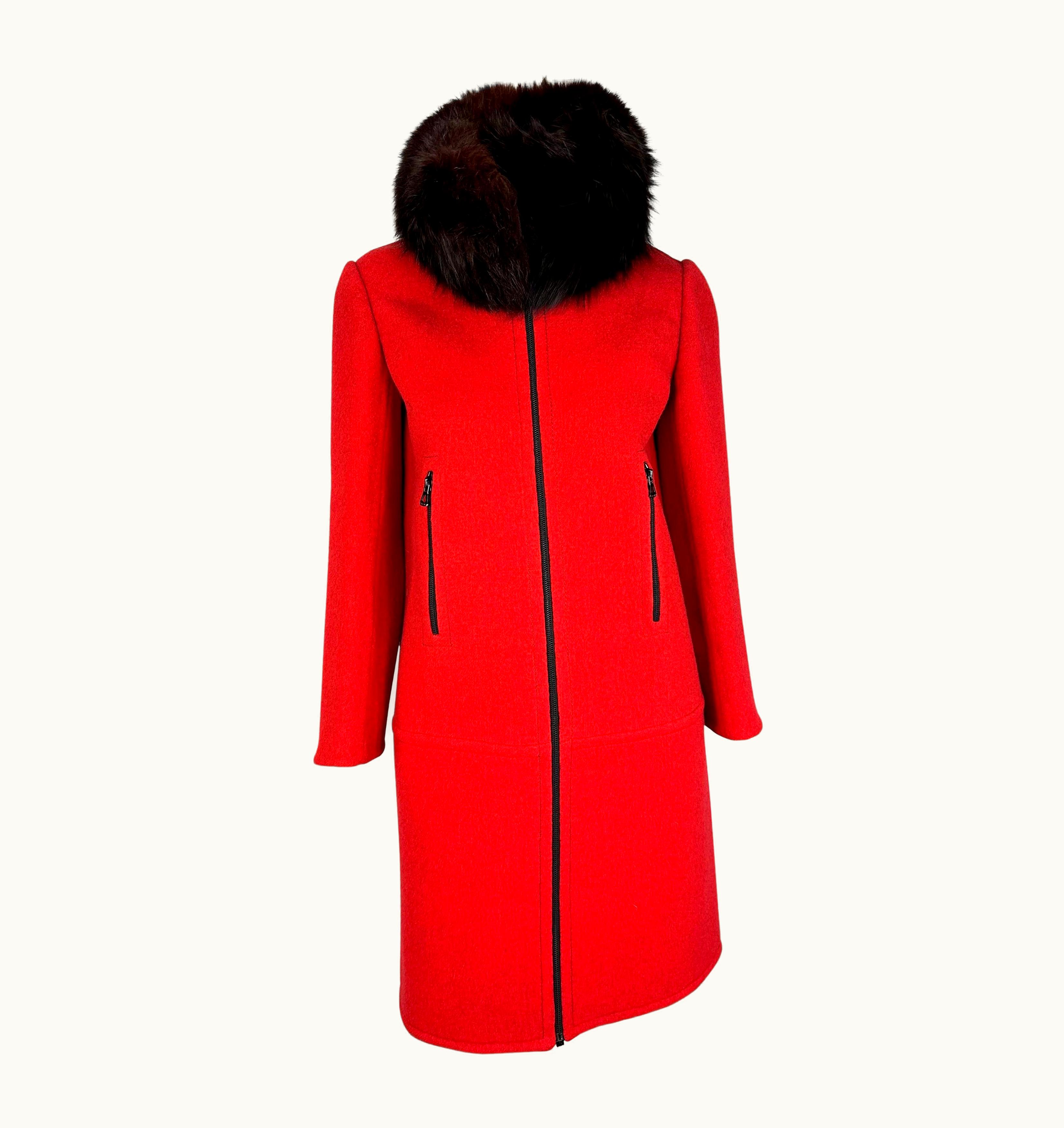 Dior AW 1969 Christian Dior Haute Couture Red Wool Fur Collar Jacket